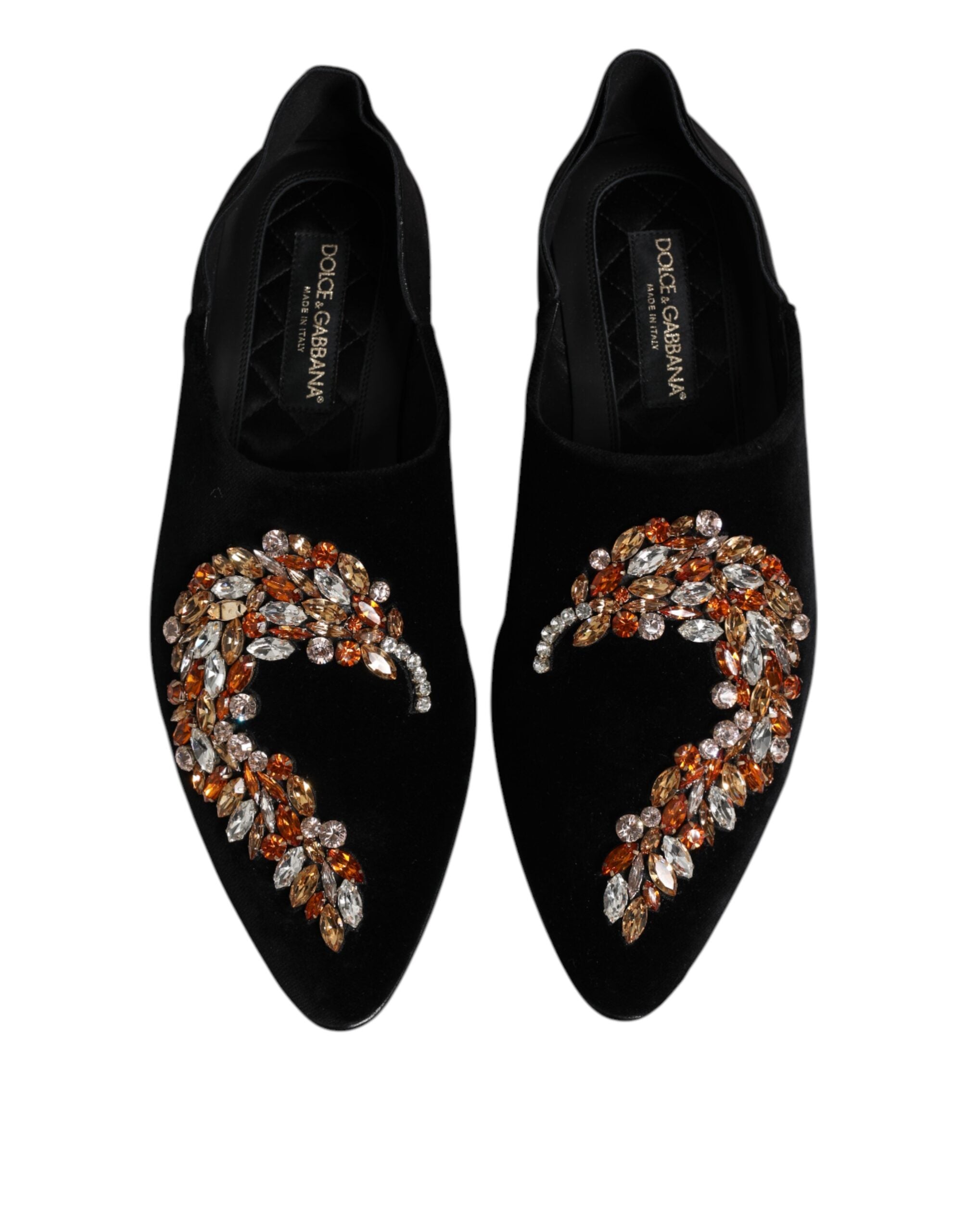 Dolce &amp; Gabbana Sorte Velourslippers Med Udsmykning