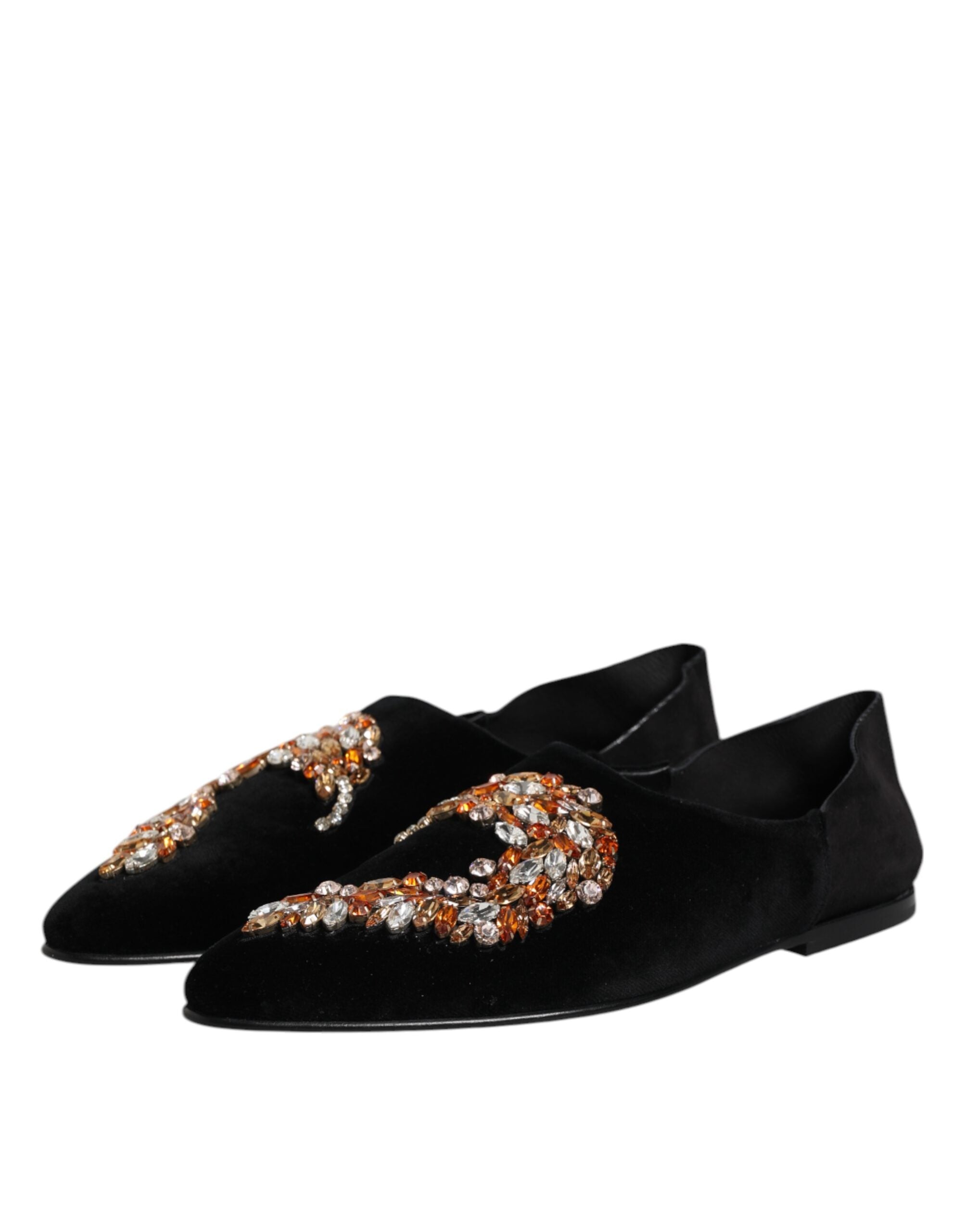 Dolce &amp; Gabbana Sorte Velourslippers Med Udsmykning