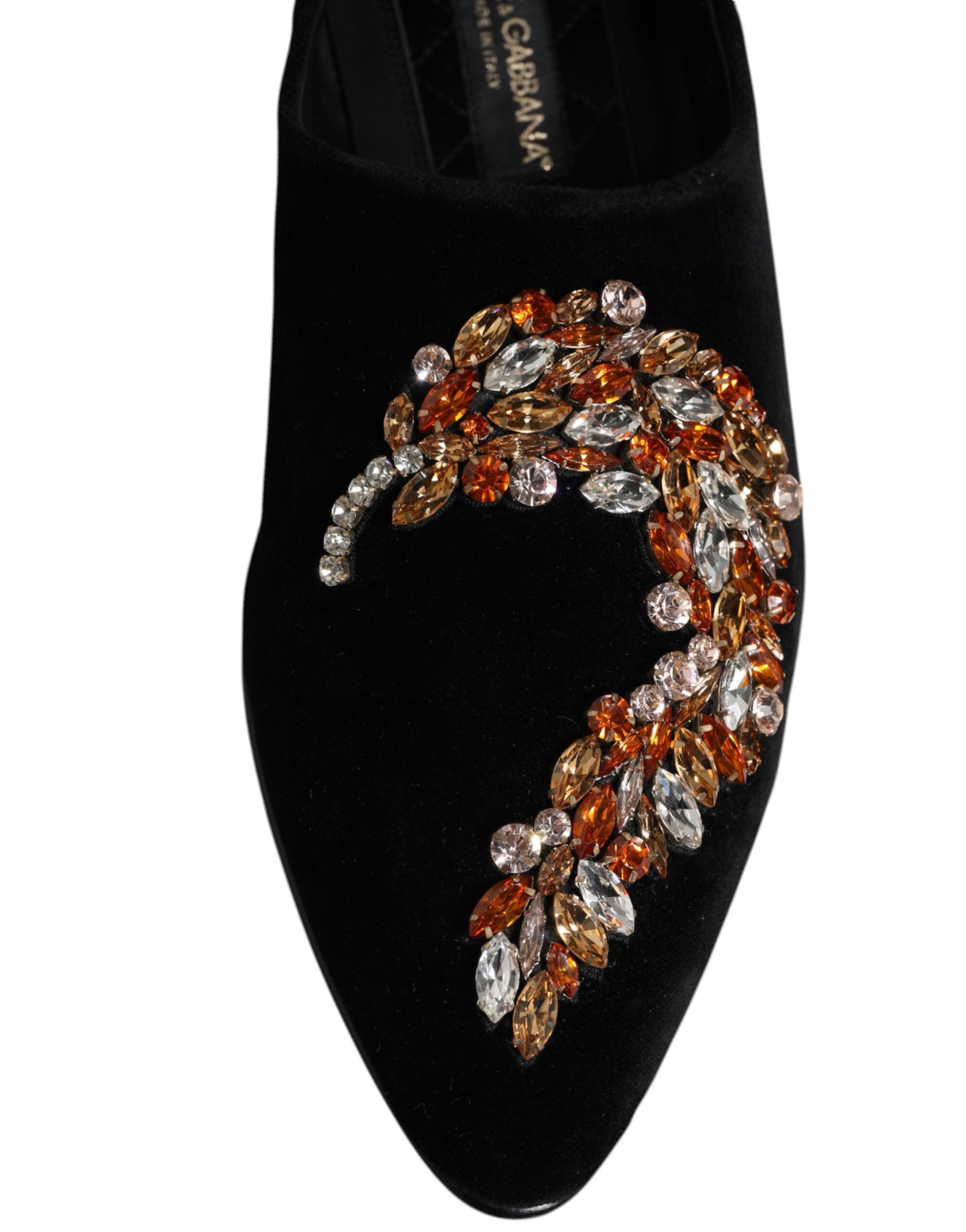 Dolce &amp; Gabbana Sorte Velourslippers Med Udsmykning