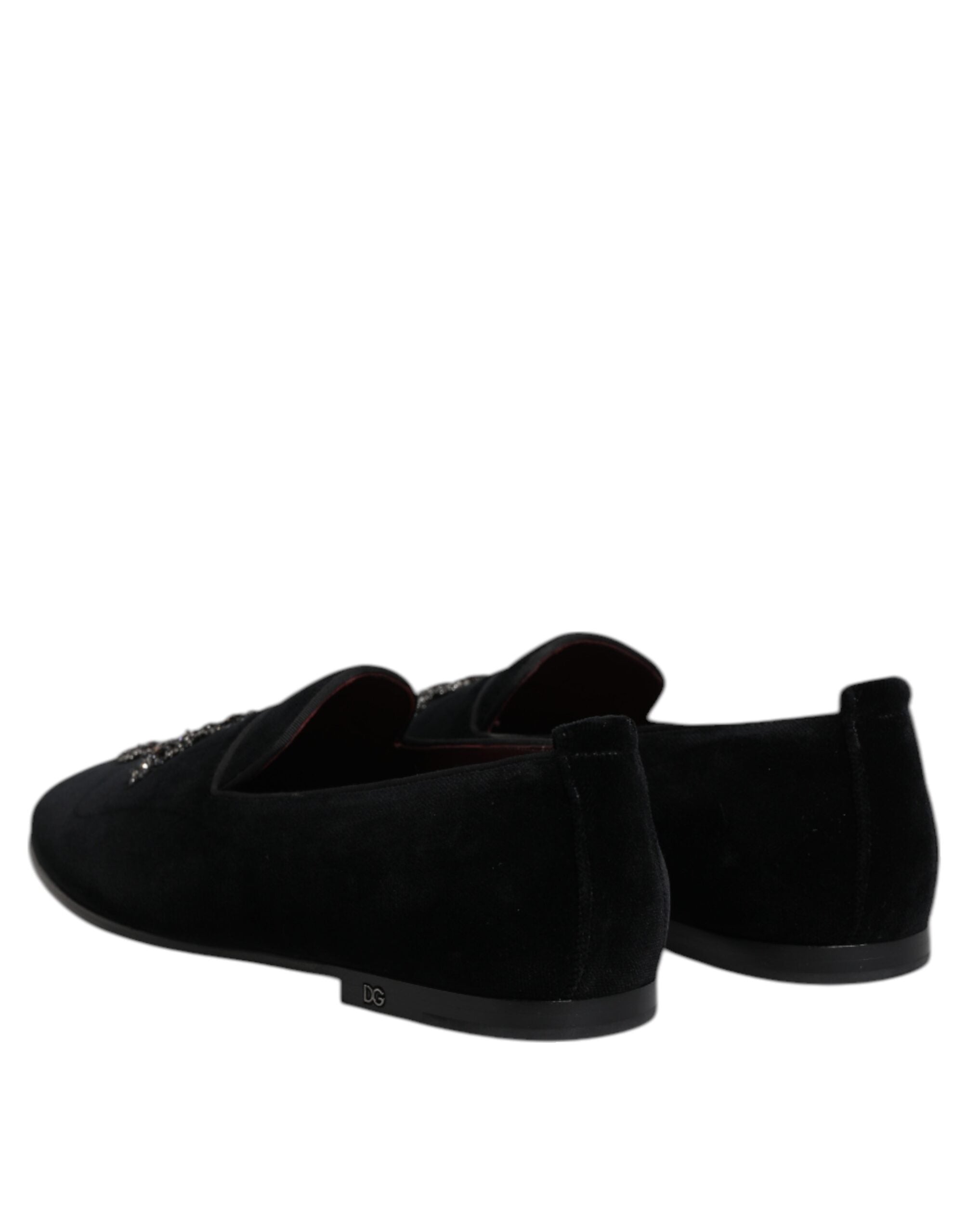 Dolce &amp; Gabbana Sorte Velourslippers Med Udsmykning