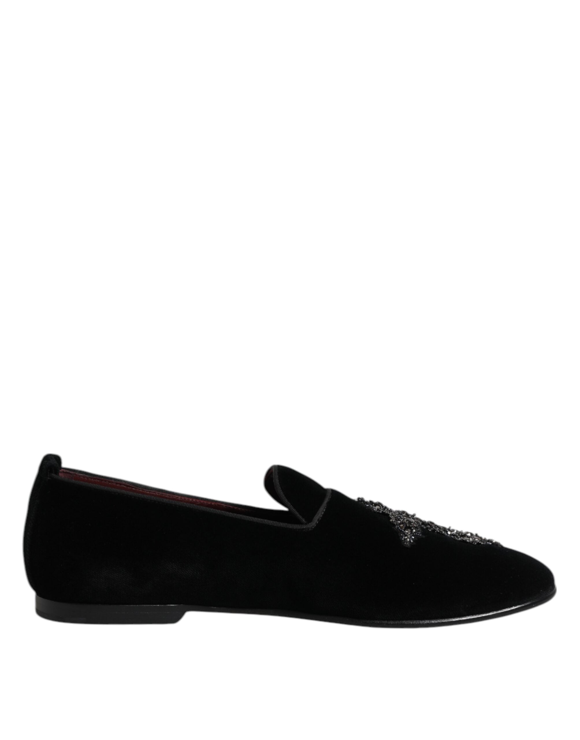 Dolce &amp; Gabbana Sorte Velourslippers Med Udsmykning