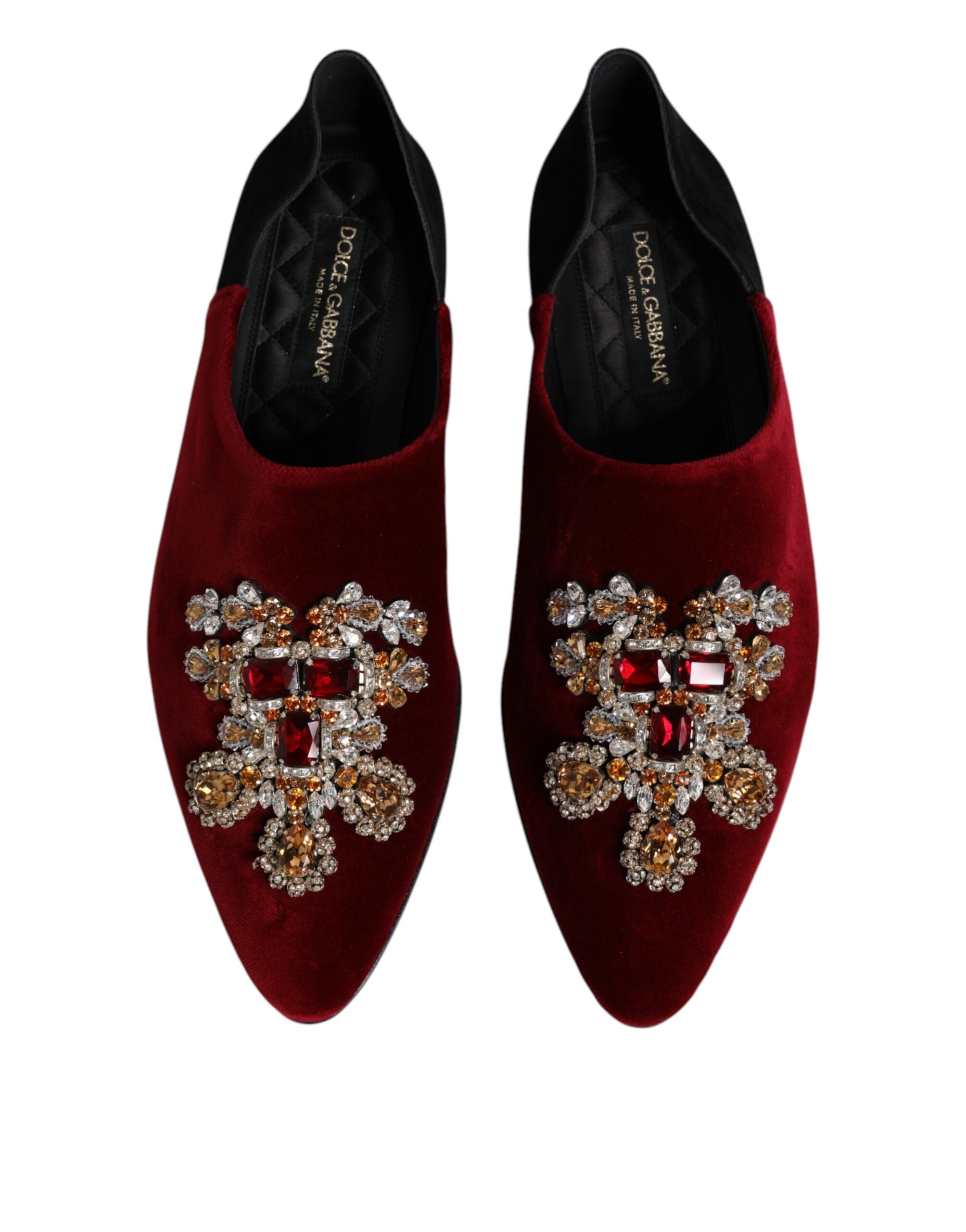 Dolce &amp; Gabbana Sorte Røde Fløjlsudsmykkede Slip-On Sko