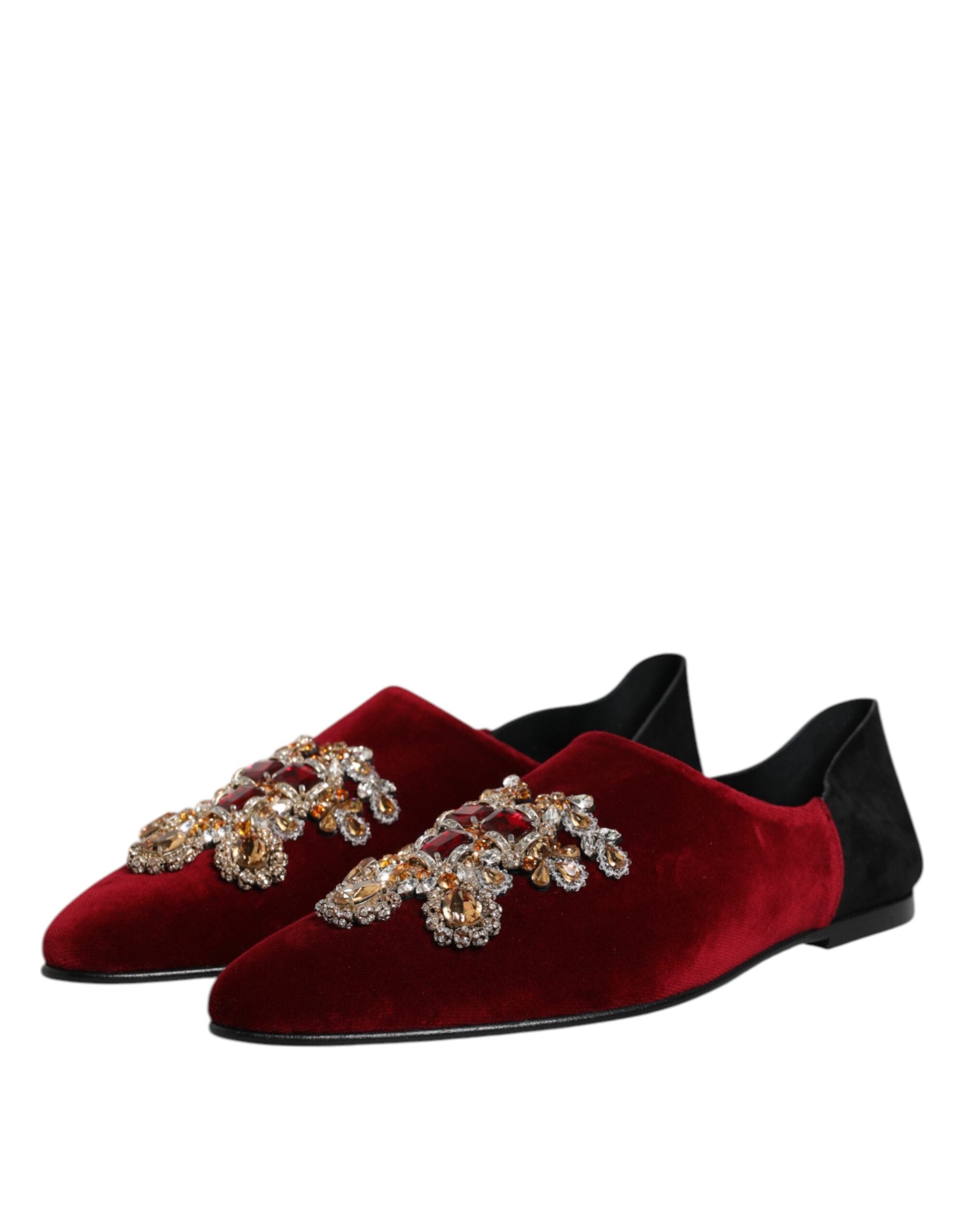 Dolce &amp; Gabbana Sorte Røde Fløjlsudsmykkede Slip-On Sko