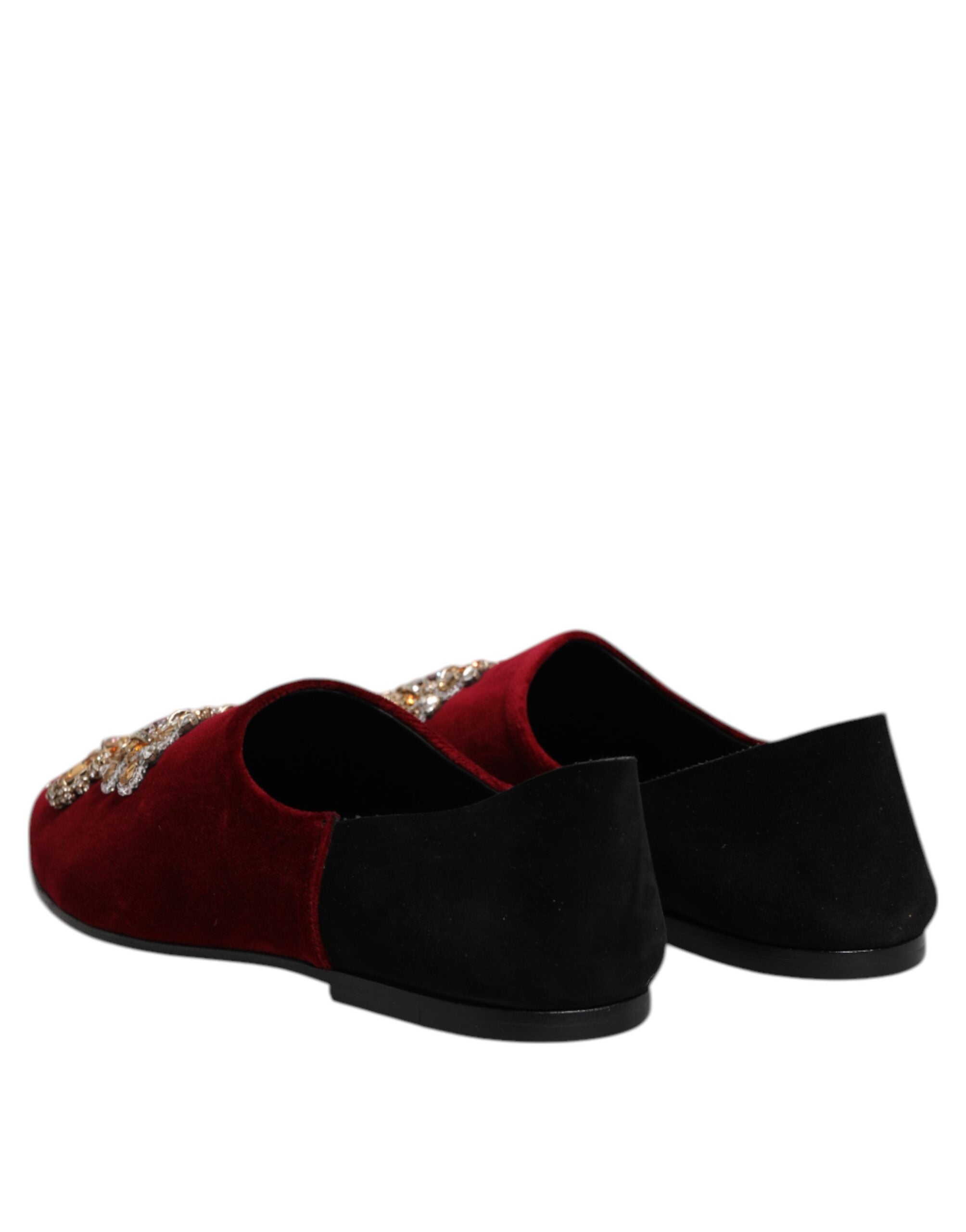 Dolce &amp; Gabbana Sorte Røde Fløjlsudsmykkede Slip-On Sko