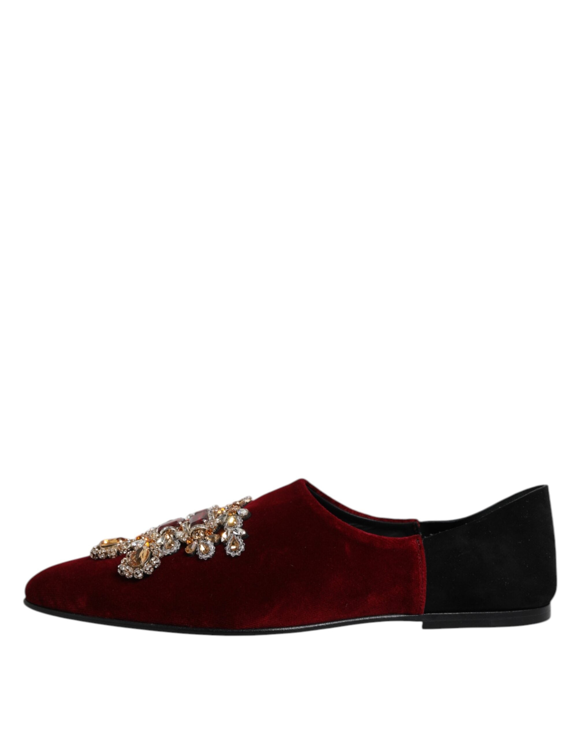 Dolce &amp; Gabbana Sorte Røde Fløjlsudsmykkede Slip-On Sko