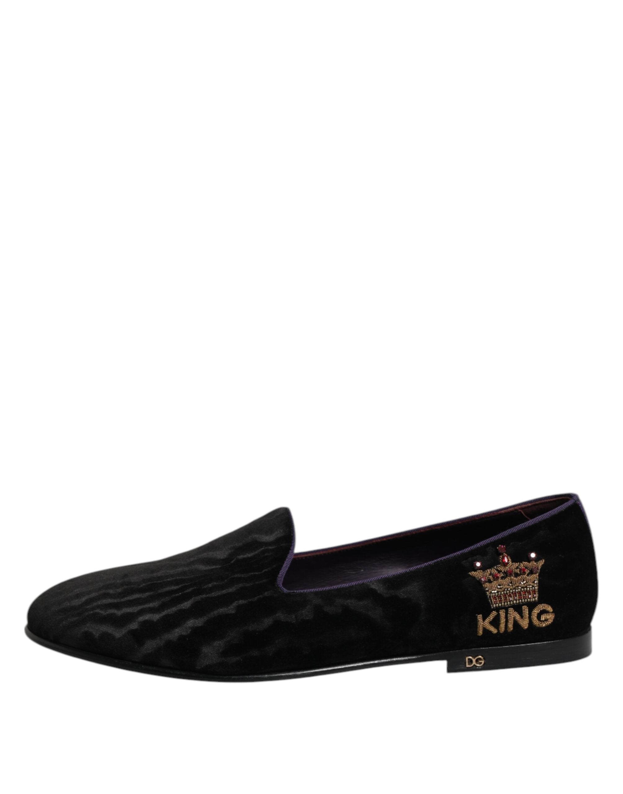 Dolce &amp; Gabbana Sorte DG Kronebroderi Loafers Slip On Sko