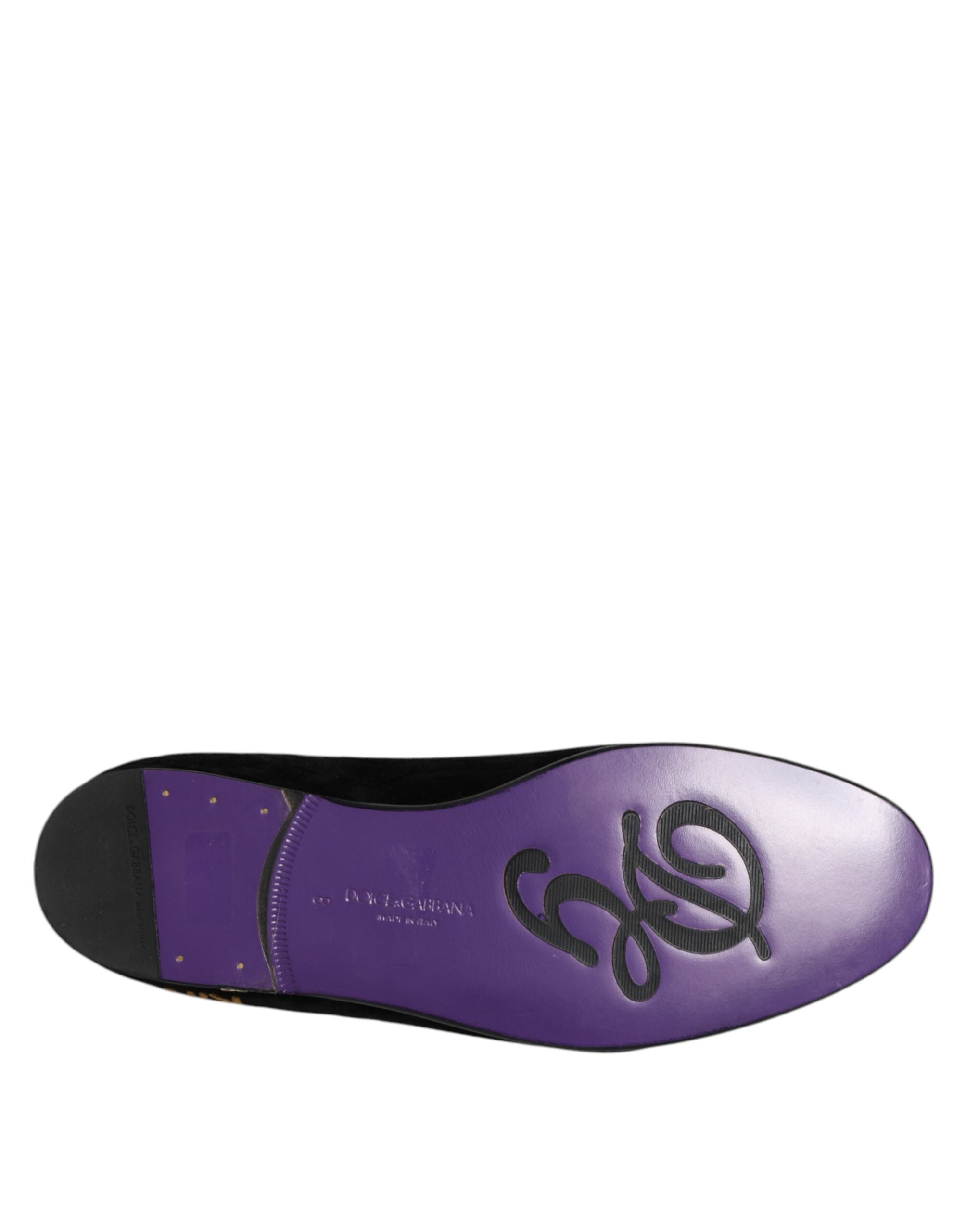 Dolce &amp; Gabbana Sorte DG Kronebroderi Loafers Slip On Sko