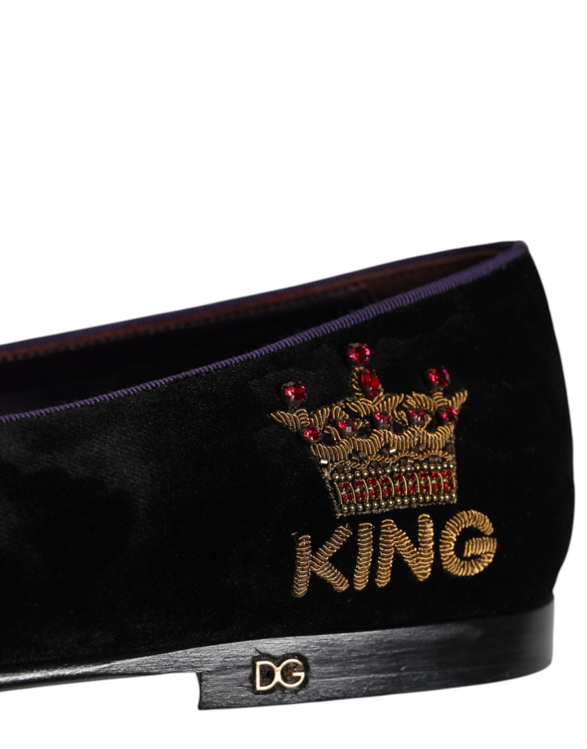 Dolce &amp; Gabbana Sorte DG Kronebroderi Loafers Slip On Sko