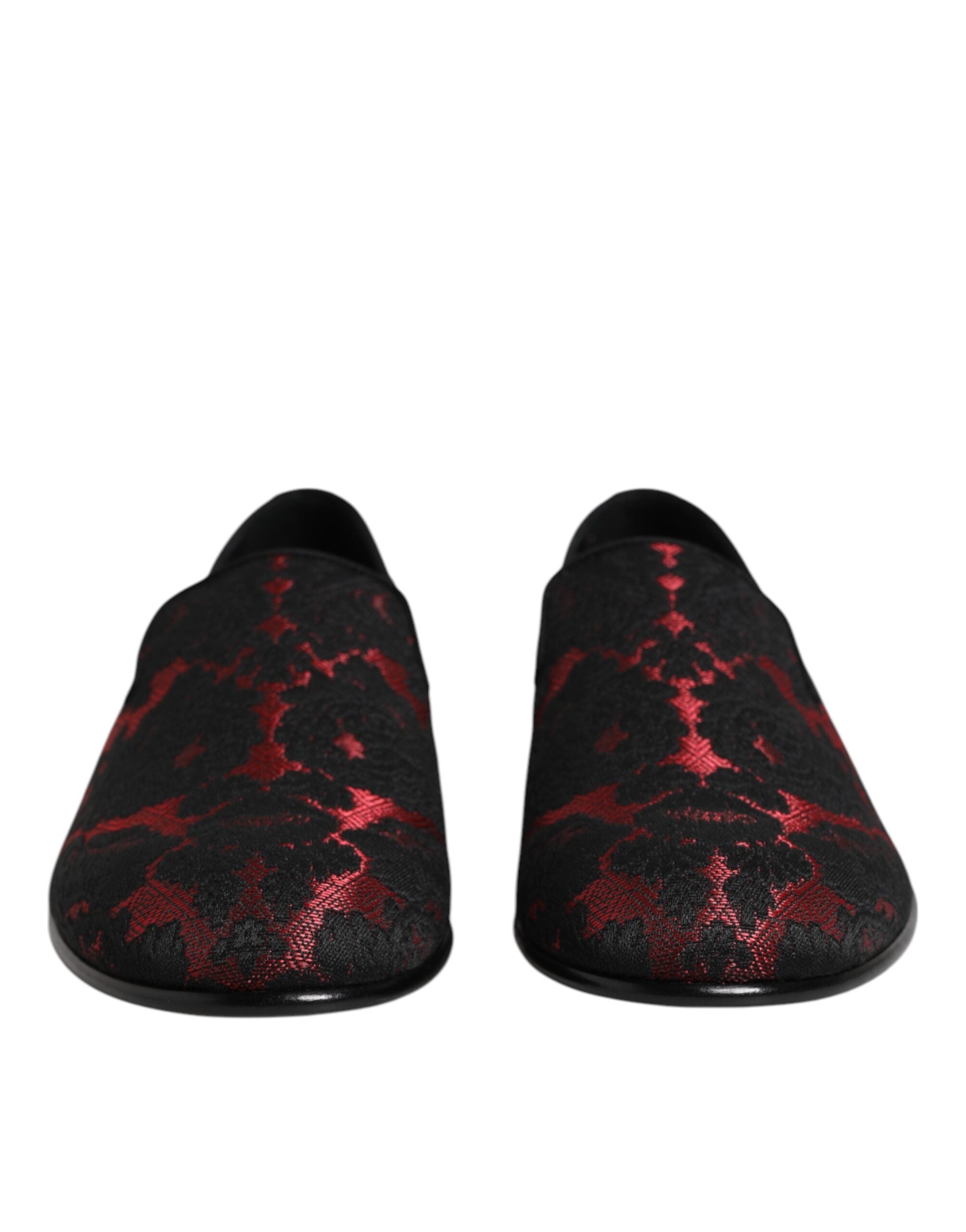 Dolce &amp; Gabbana Røde Sorte Jacquard Slip On Herre Loafers Sko