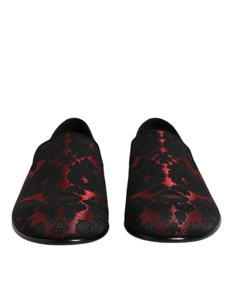 Dolce &amp; Gabbana Røde Sorte Jacquard Slip On Herre Loafers Sko