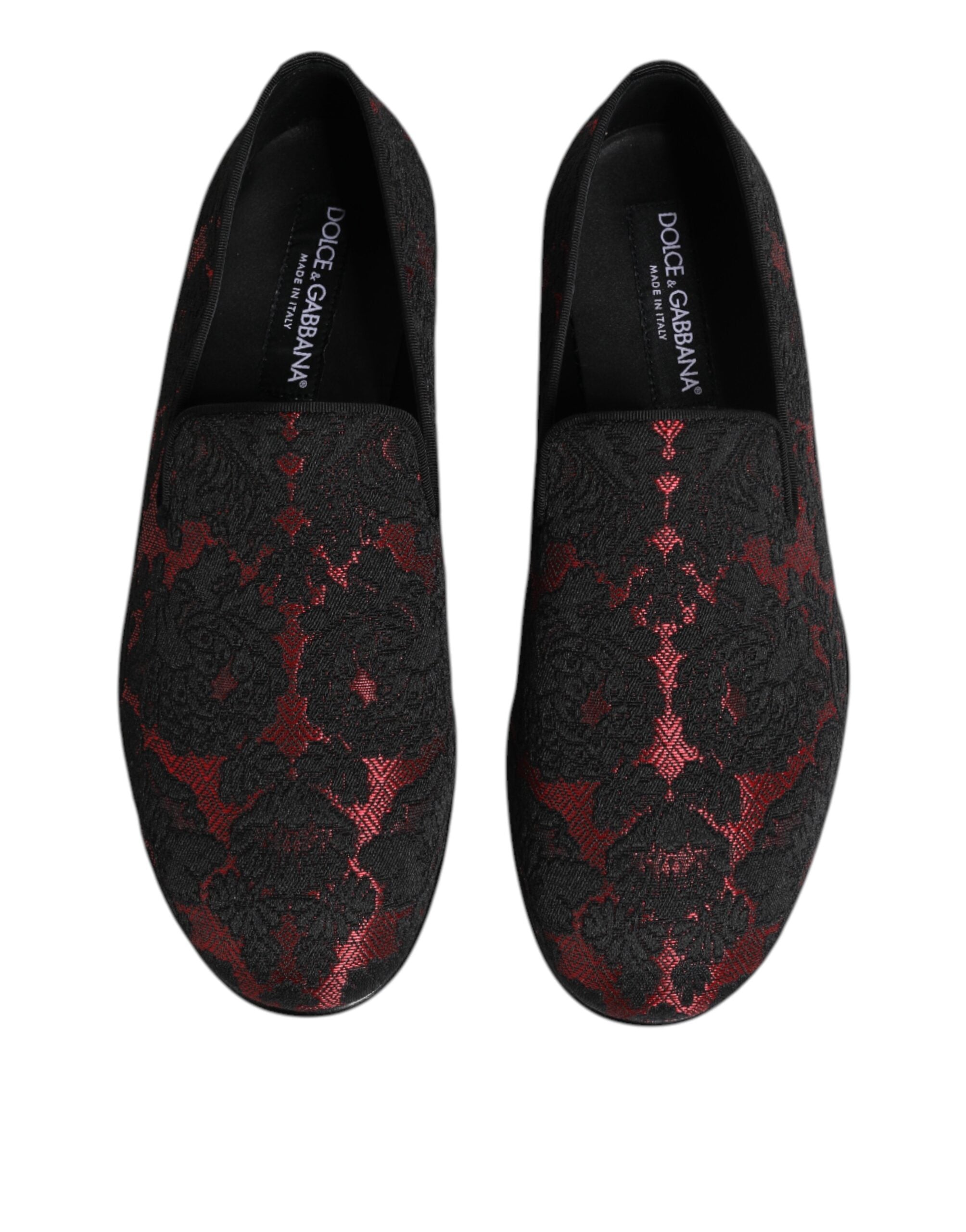 Dolce &amp; Gabbana Røde Sorte Jacquard Slip On Herre Loafers Sko
