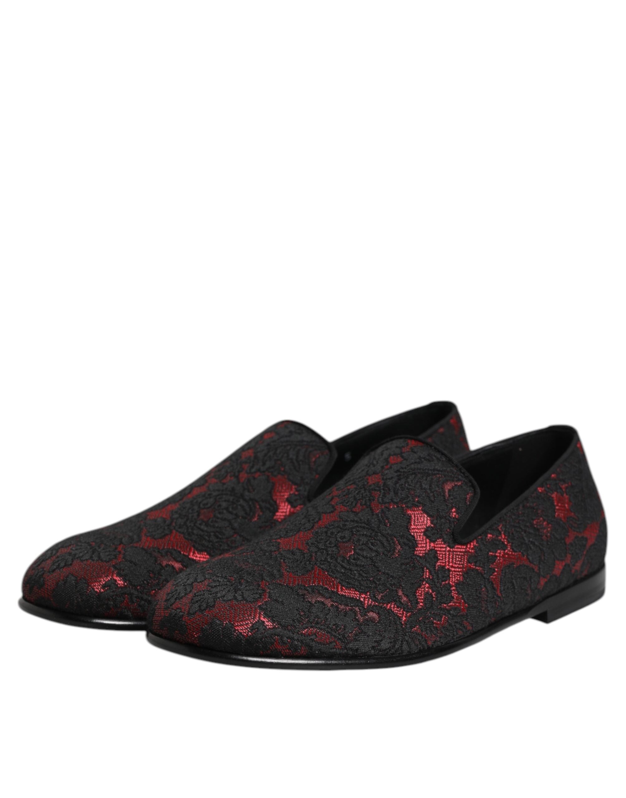 Dolce &amp; Gabbana Røde Sorte Jacquard Slip On Herre Loafers Sko