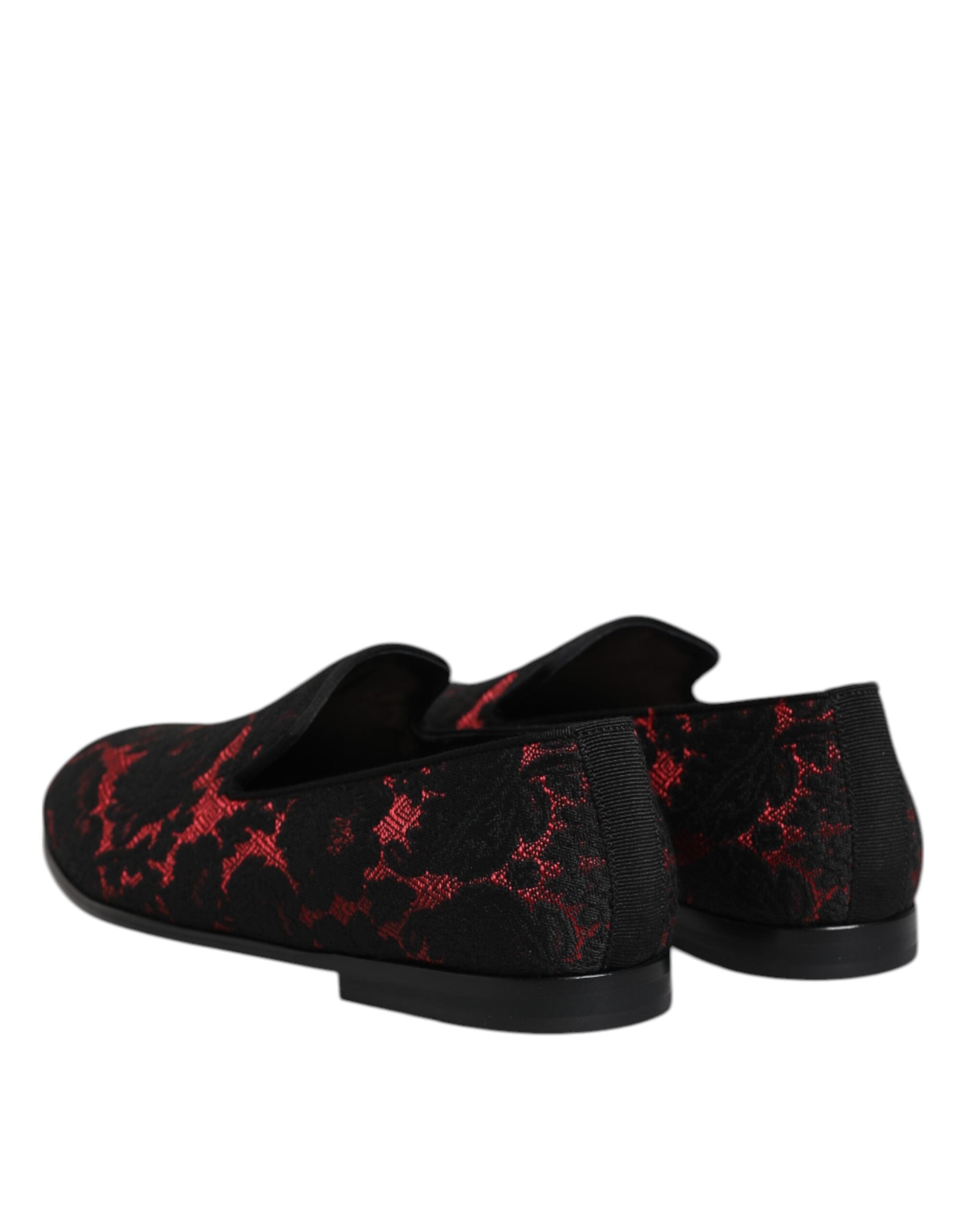 Dolce &amp; Gabbana Røde Sorte Jacquard Slip On Herre Loafers Sko