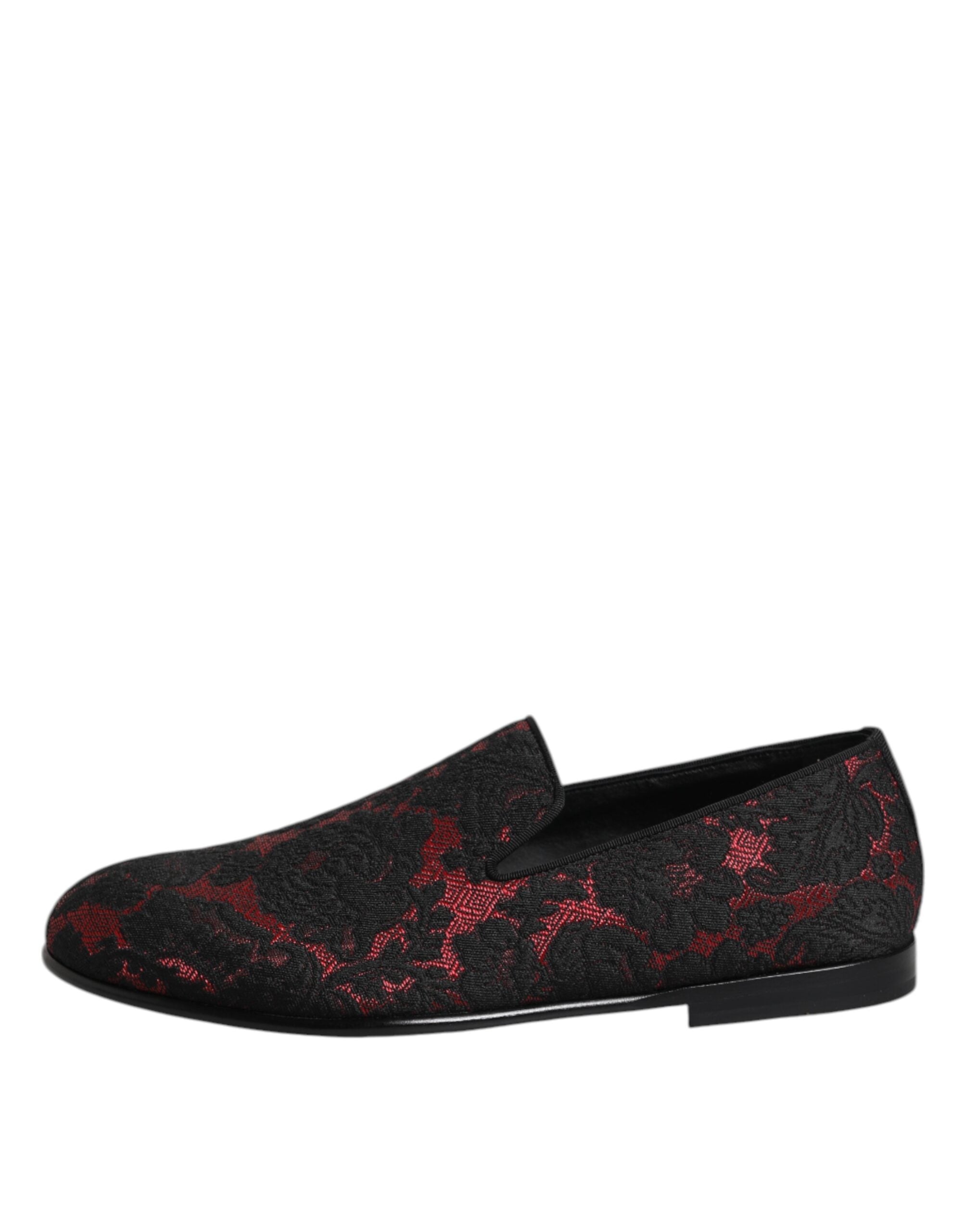 Dolce &amp; Gabbana Røde Sorte Jacquard Slip On Herre Loafers Sko