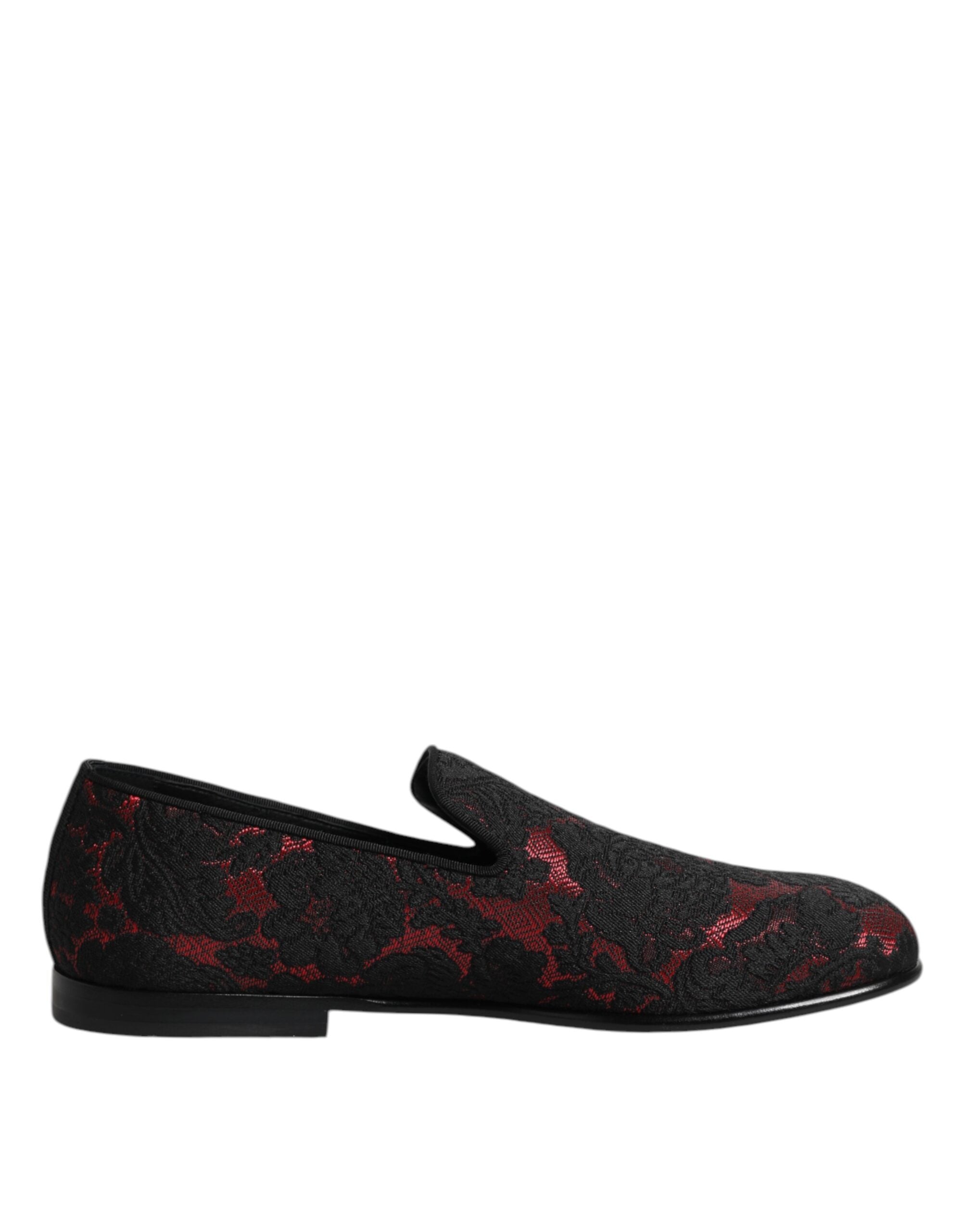 Dolce &amp; Gabbana Røde Sorte Jacquard Slip On Herre Loafers Sko