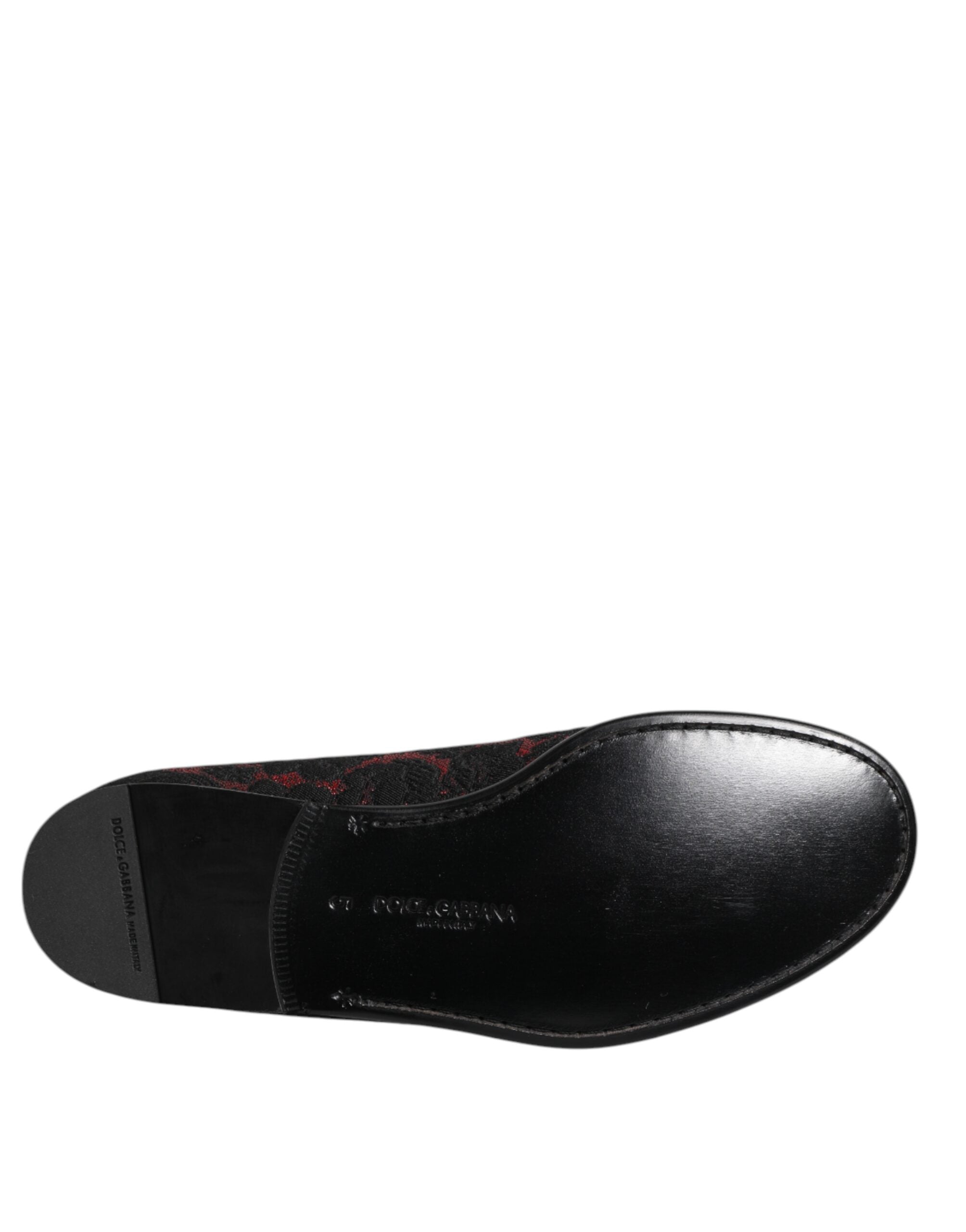 Dolce &amp; Gabbana Røde Sorte Jacquard Slip On Herre Loafers Sko