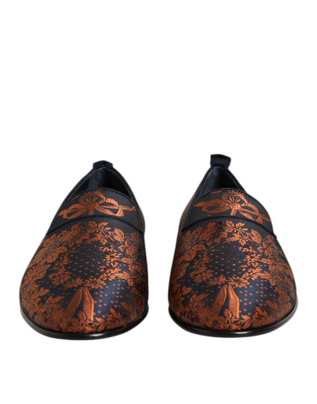 Dolce &amp; Gabbana Sorte Jacquard Polyester Slip On Loafers Sko