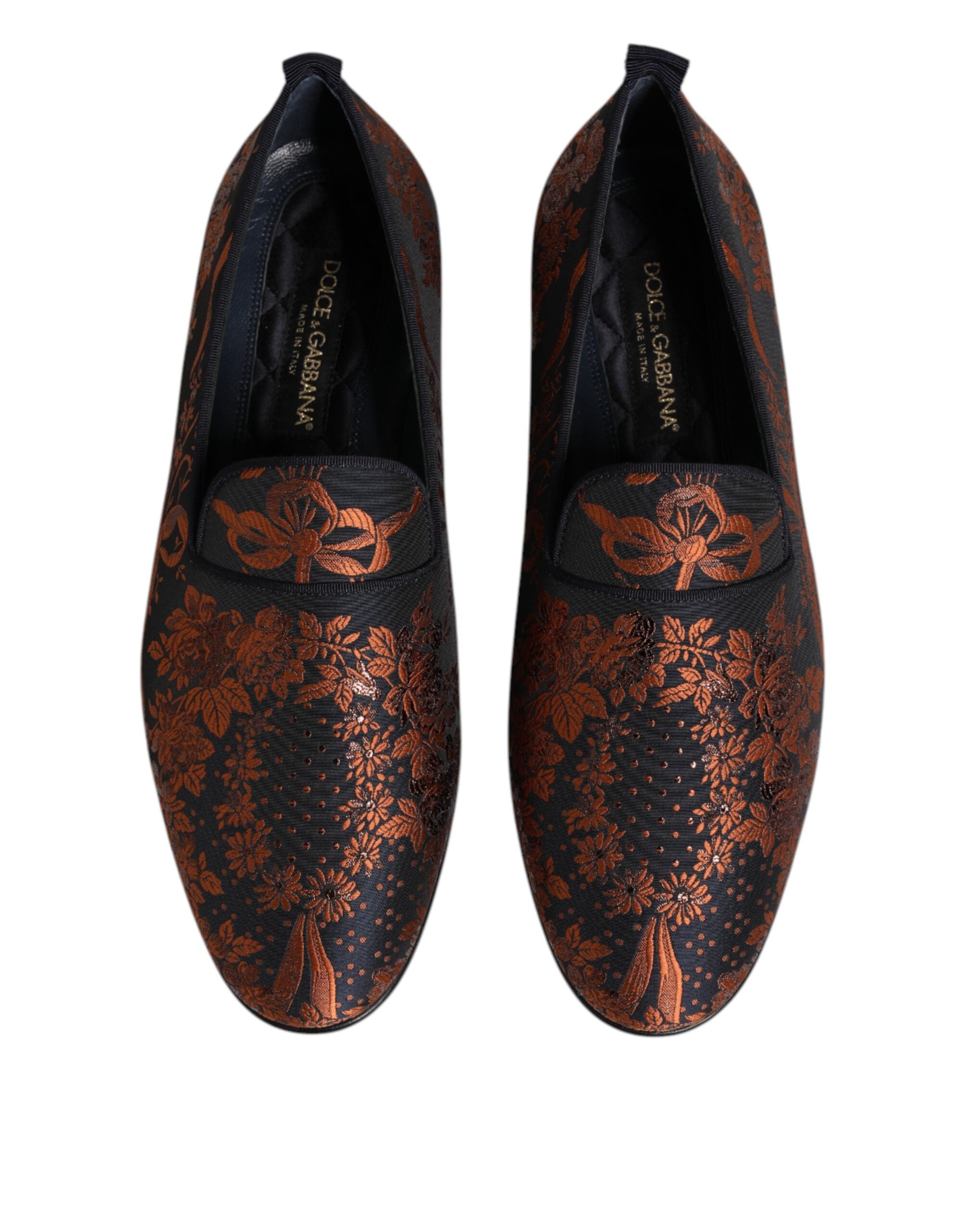 Dolce &amp; Gabbana Svarta Jacquard Polyester Slip On Loafers Skor