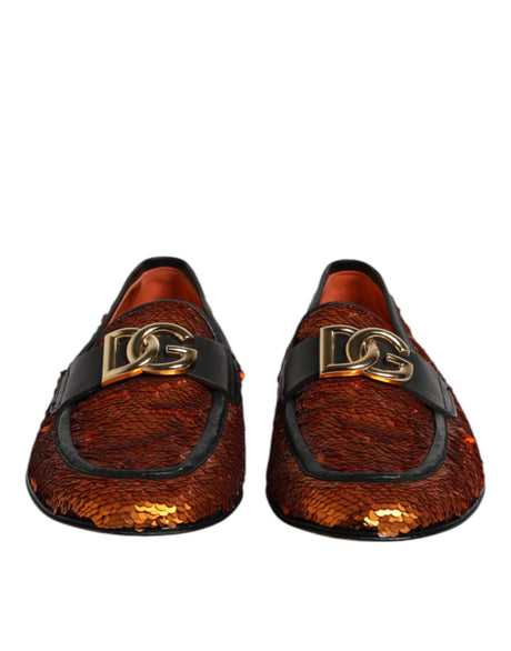 Dolce &amp; Gabbana Orange Pailletudsmykkede Herre Loafers Sko