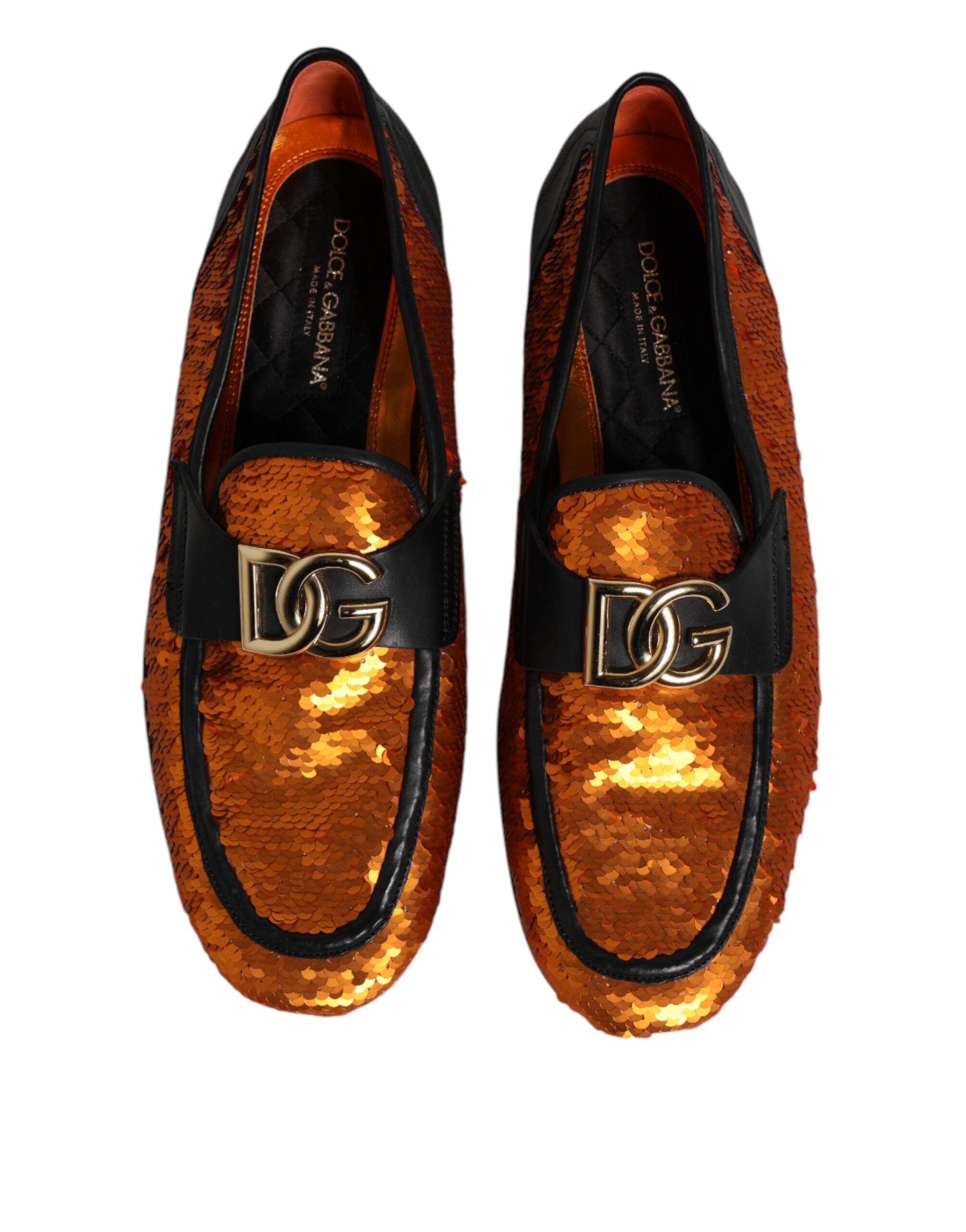 Dolce &amp; Gabbana Orange Pailletudsmykkede Herre Loafers Sko