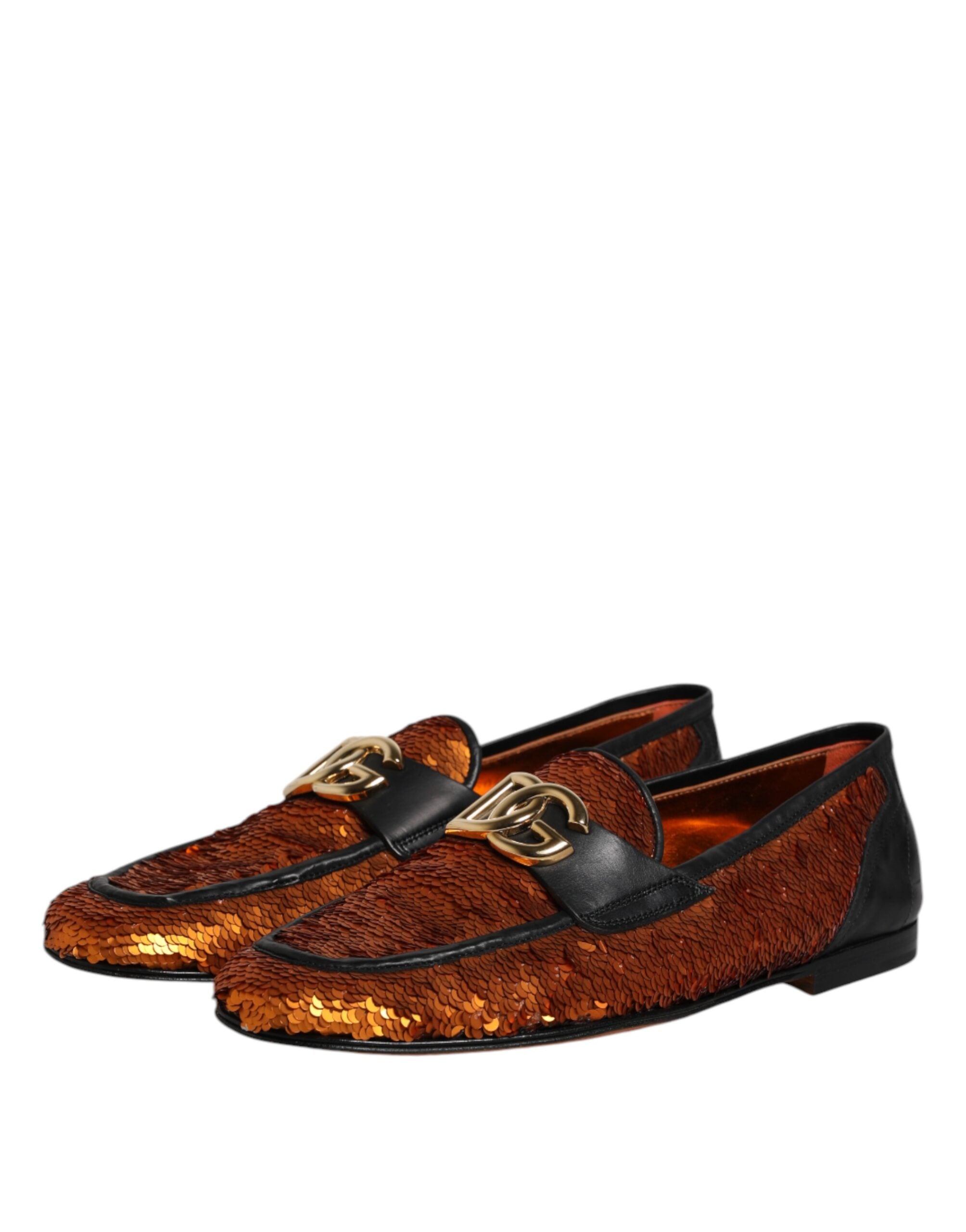 Dolce &amp; Gabbana Orange Pailletudsmykkede Herre Loafers Sko