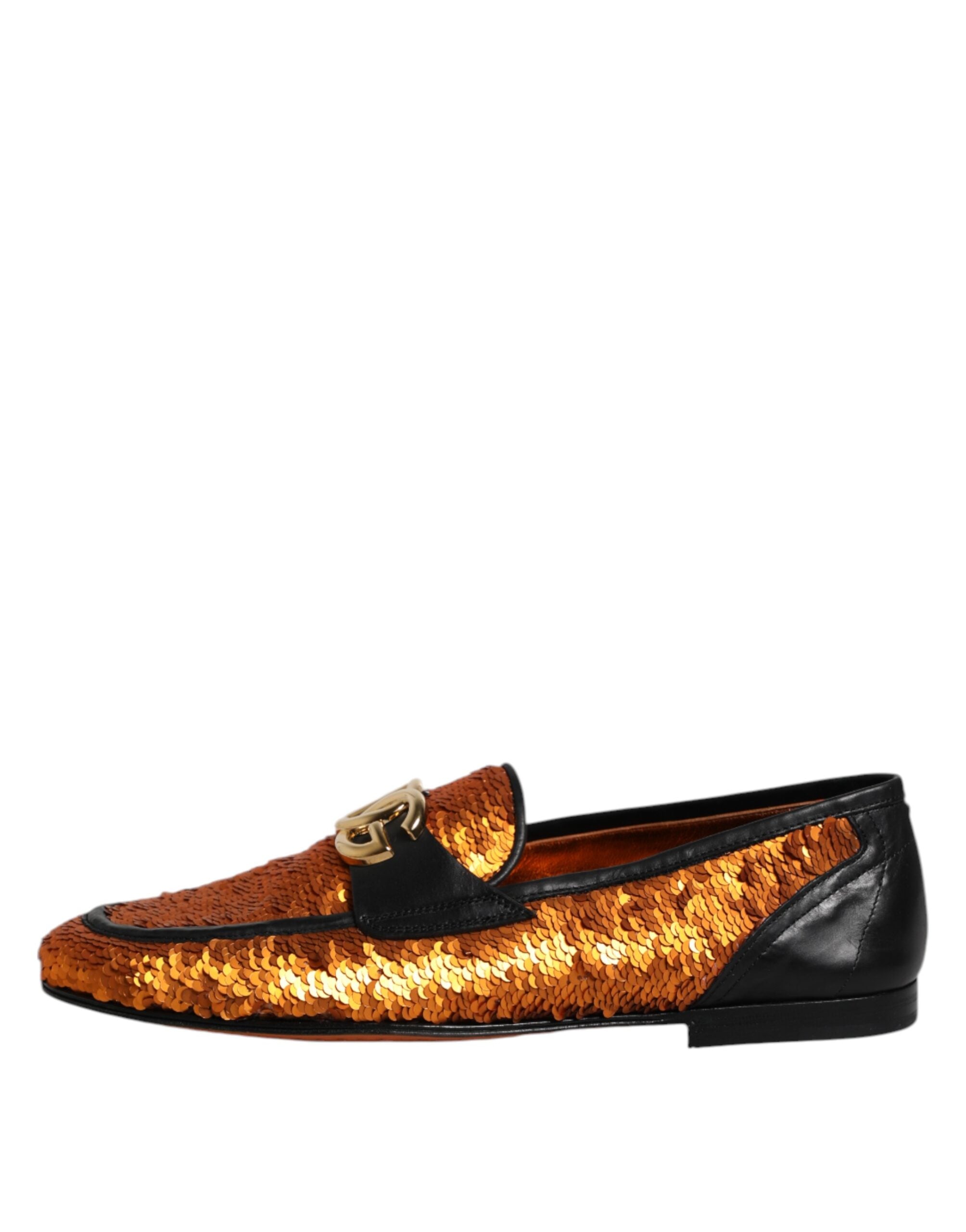 Dolce &amp; Gabbana Orange Pailletudsmykkede Herre Loafers Sko