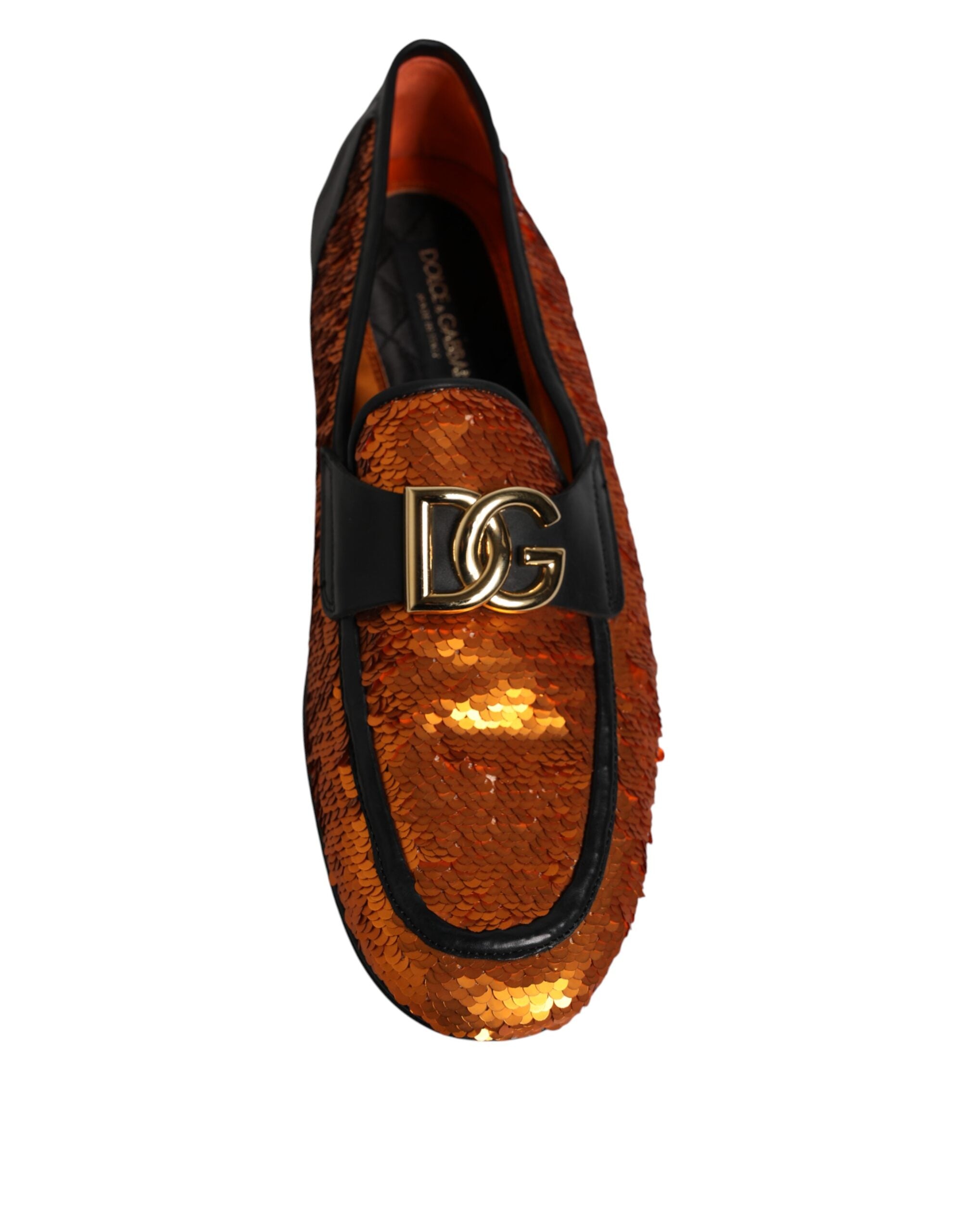Dolce &amp; Gabbana Orange Pailletudsmykkede Herre Loafers Sko