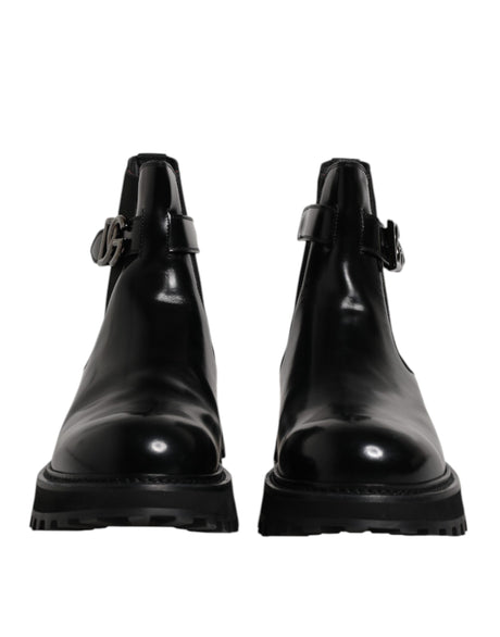 Dolce &amp; Gabbana Black Belted DG Logo Mænd Chelsea Støvler Sko
