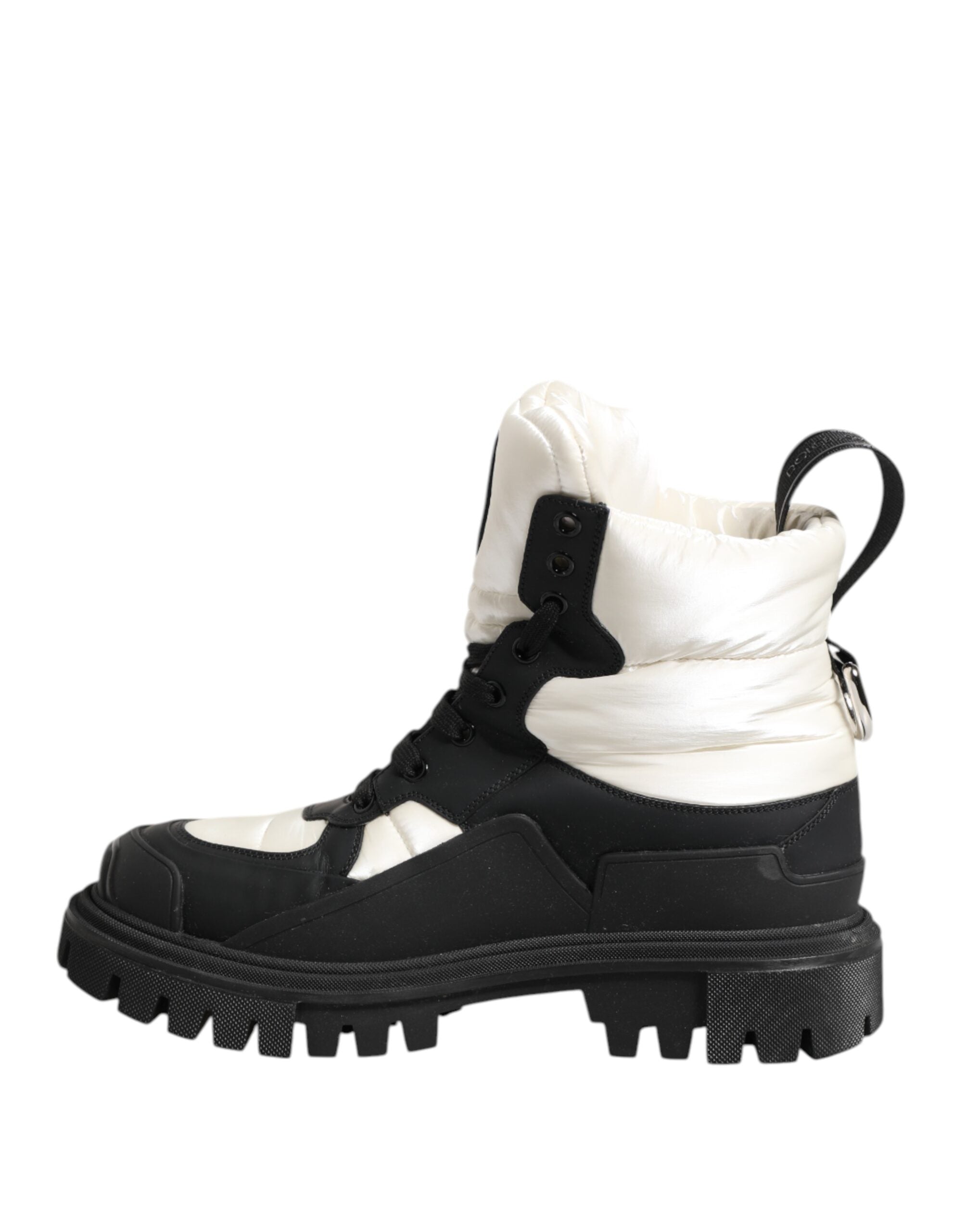 Dolce & Gabbana Black White Padded Lace Up Short Boots Shoes