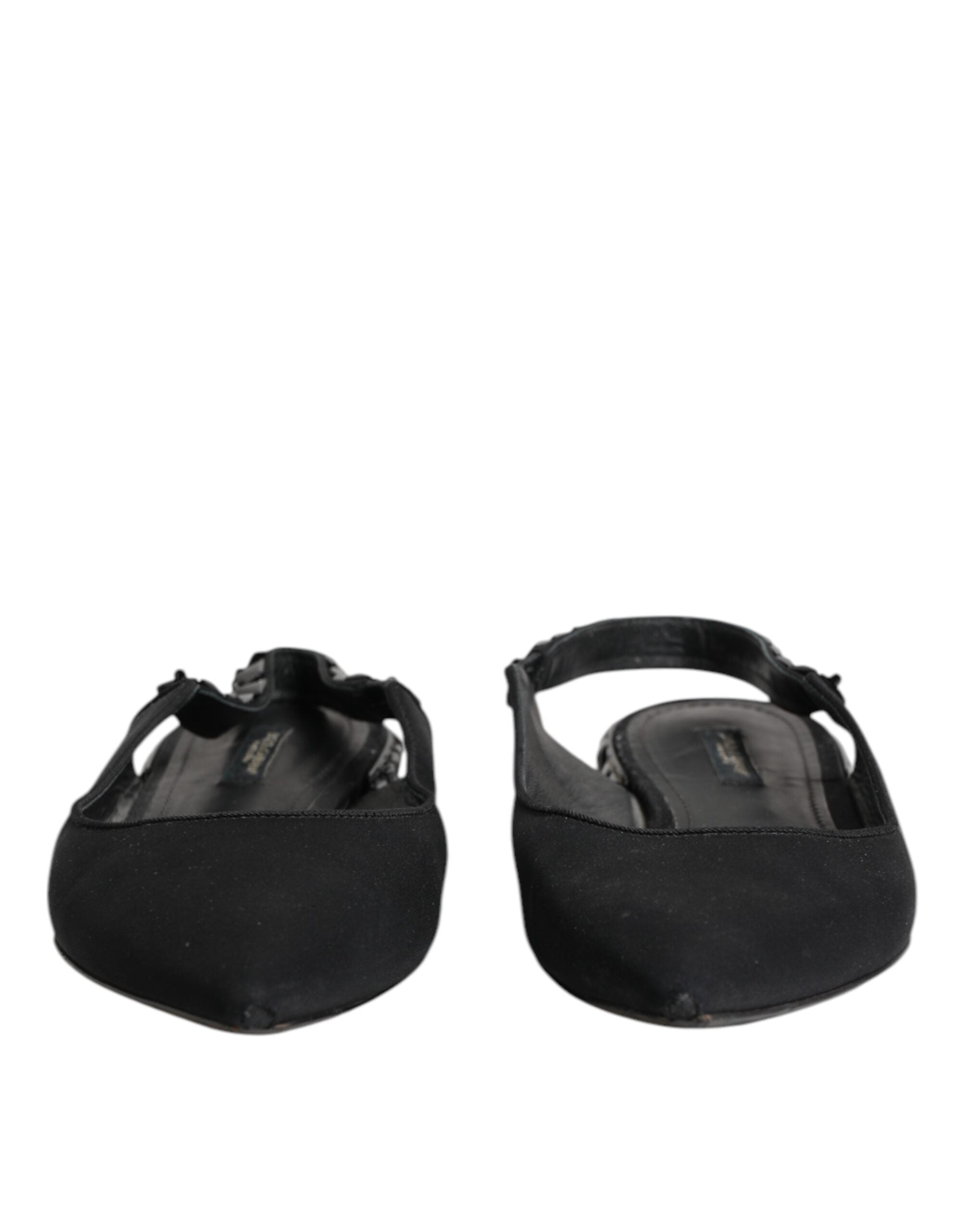 Dolce &amp; Gabbana Sorte Krystal Charmeuse Slingback Sko