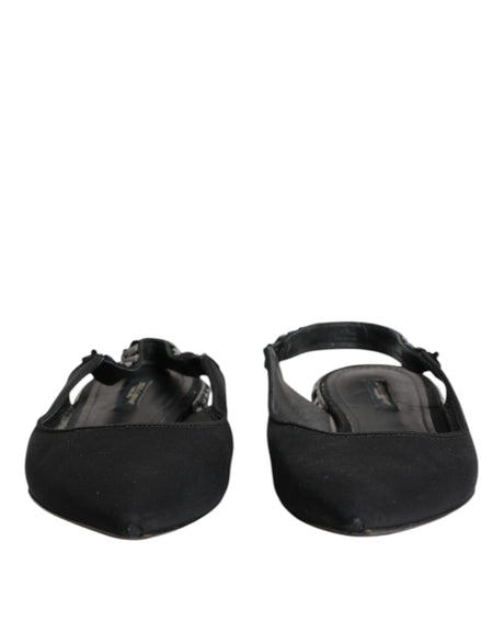 Dolce & Gabbana Black Crystal Charmeuse Slingback Shoes