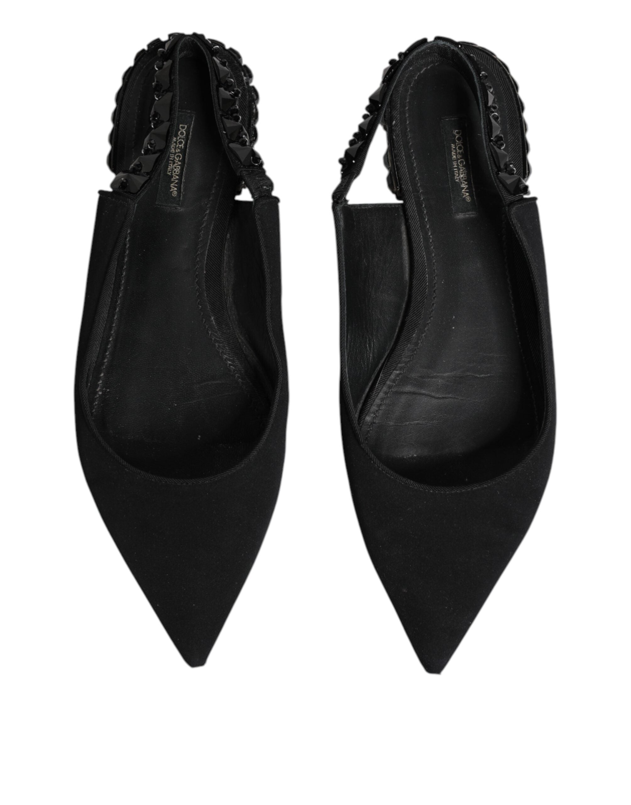 Dolce &amp; Gabbana Sorte Krystal Charmeuse Slingback Sko