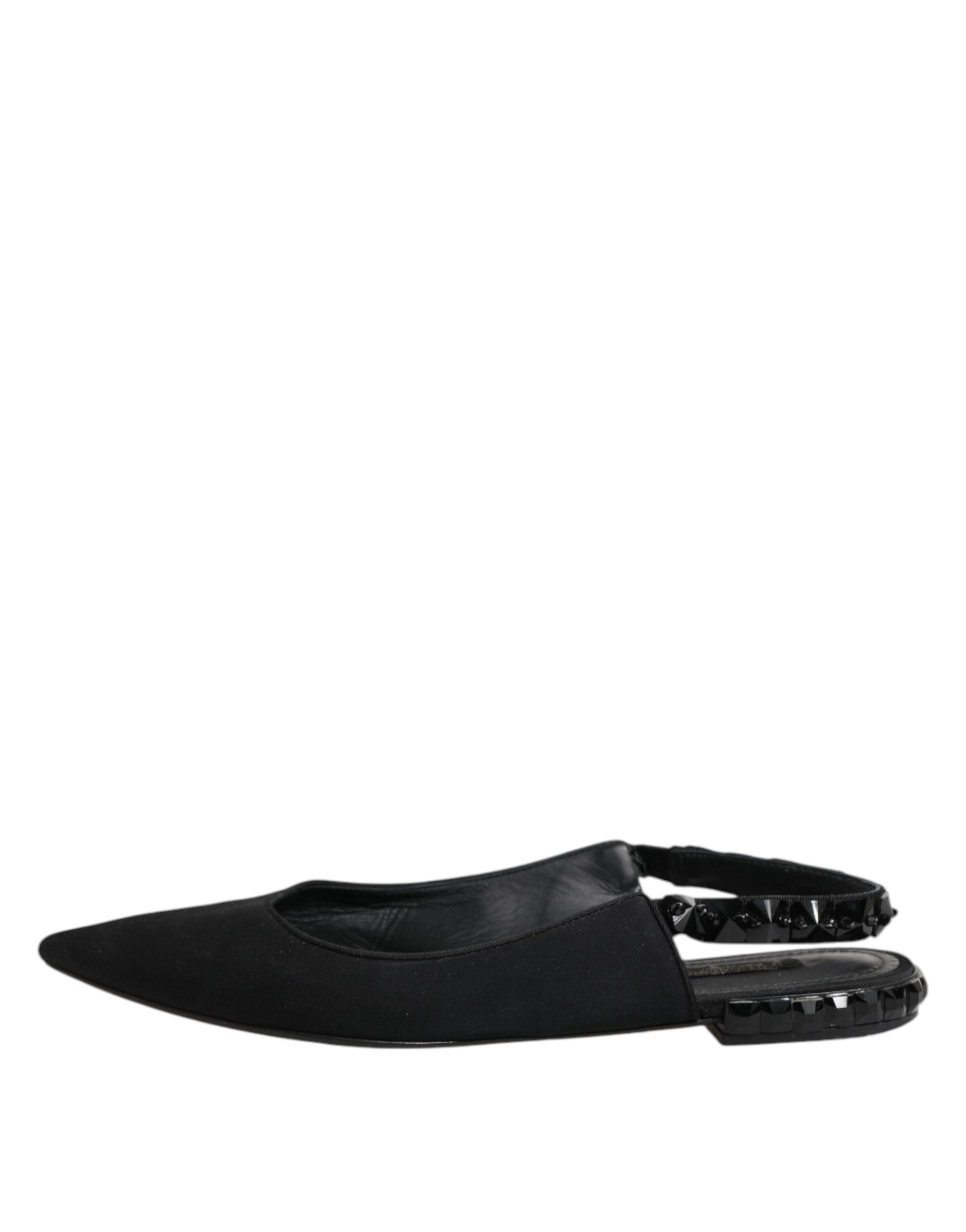 Dolce &amp; Gabbana Sorte Krystal Charmeuse Slingback Sko