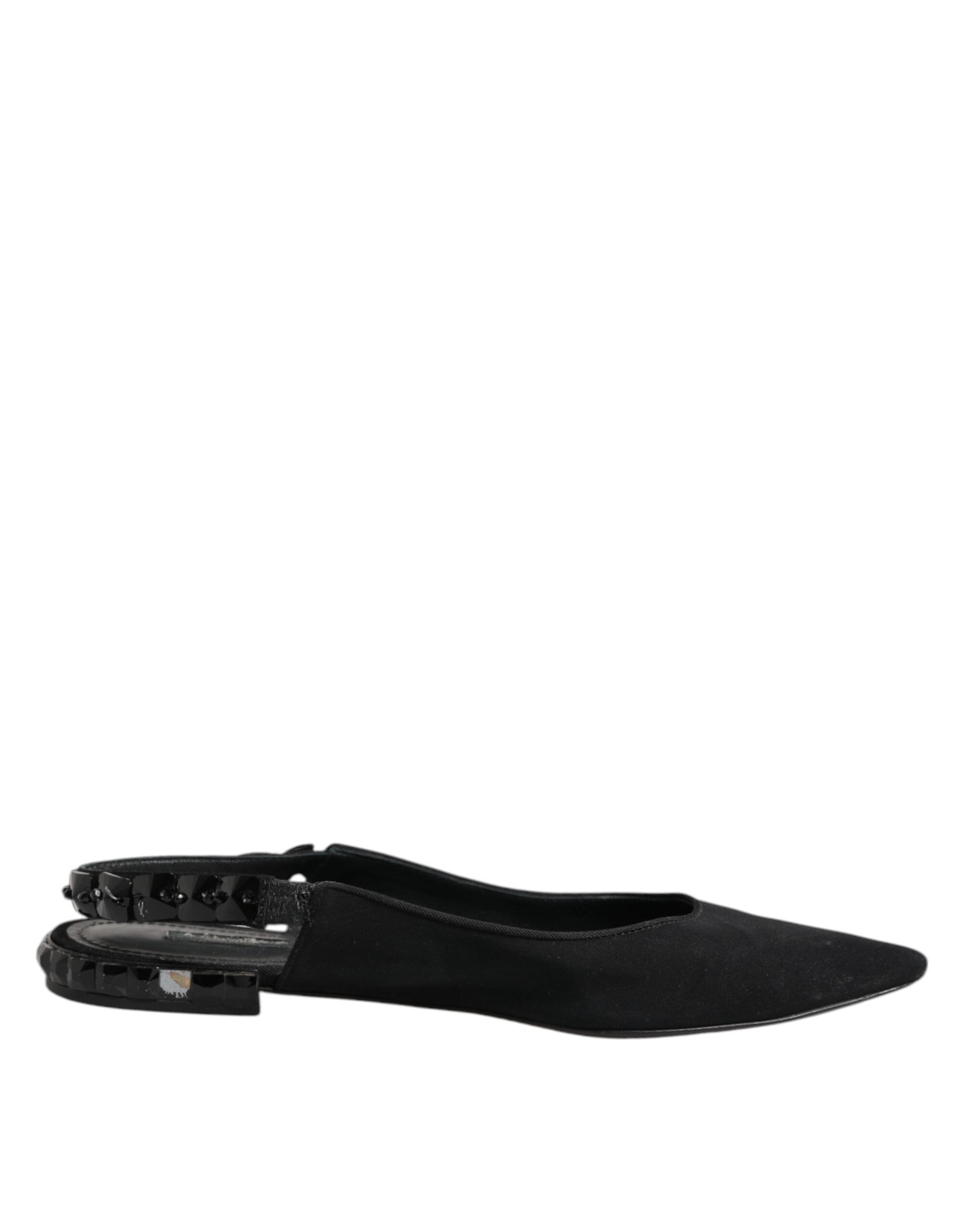 Dolce &amp; Gabbana Sorte Krystal Charmeuse Slingback Sko