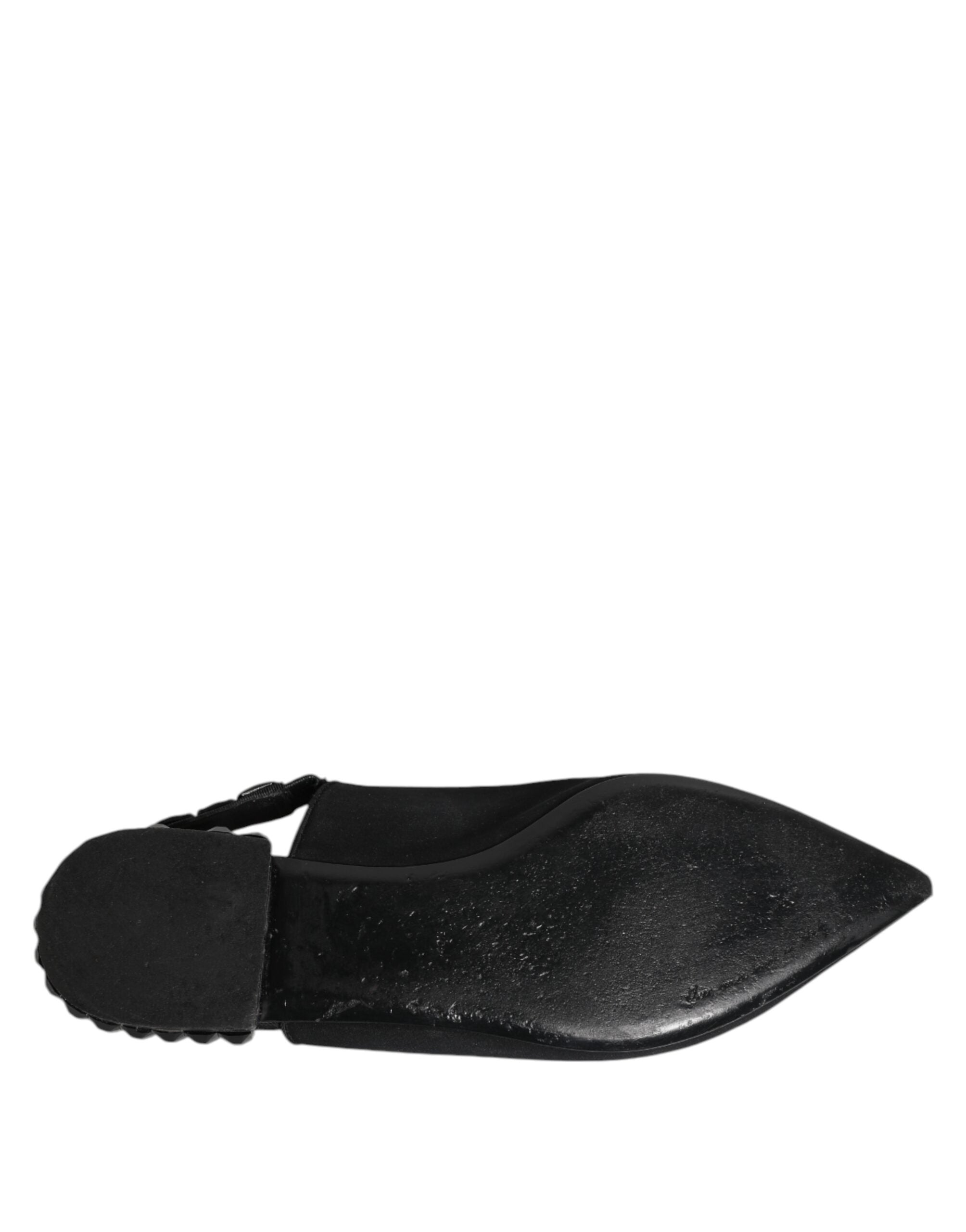 Dolce &amp; Gabbana Sorte Krystal Charmeuse Slingback Sko