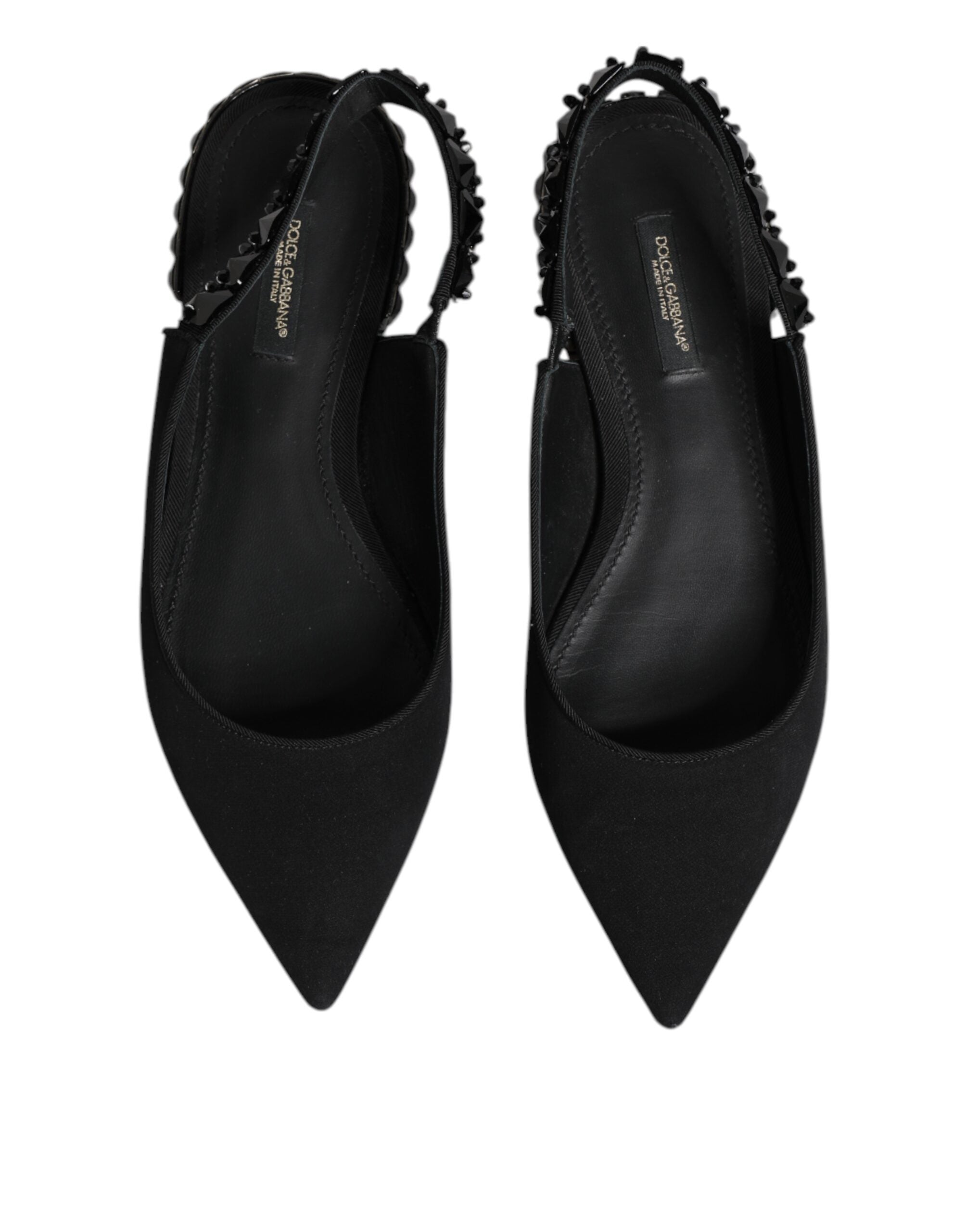 Dolce &amp; Gabbana Sorte Krystal Charmeuse Slingback Sko