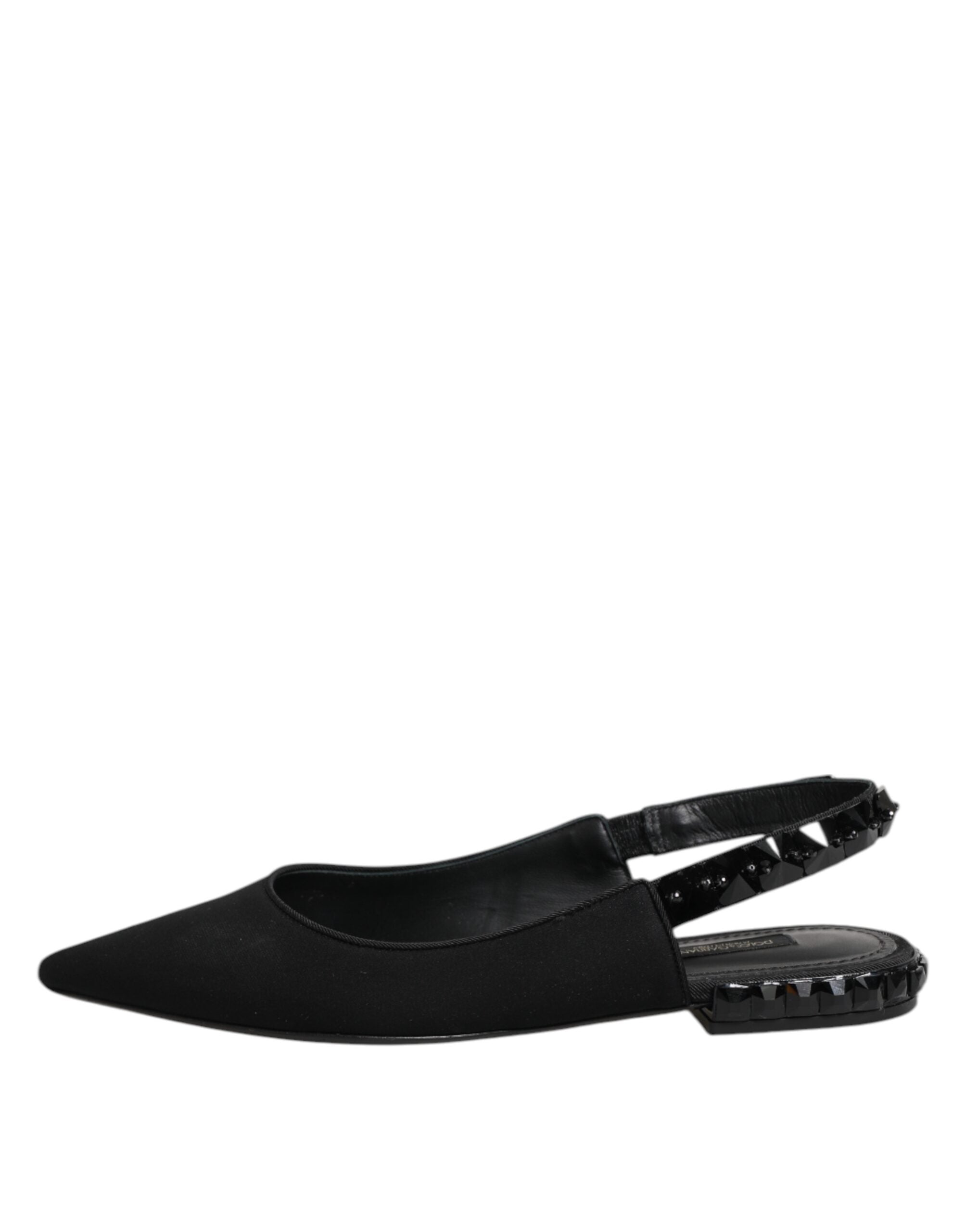 Dolce &amp; Gabbana Sorte Krystal Charmeuse Slingback Sko