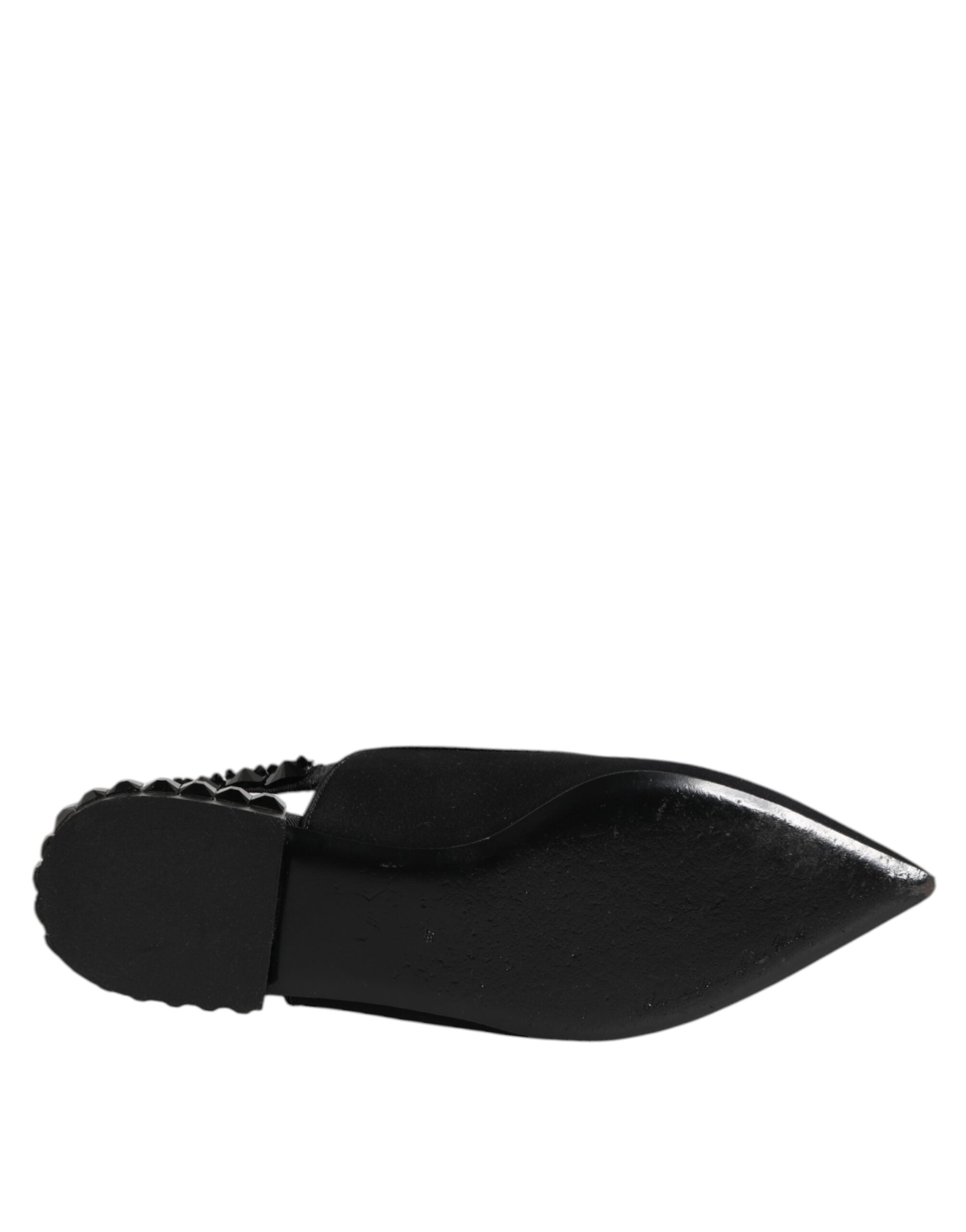 Dolce &amp; Gabbana Sorte Krystal Charmeuse Slingback Sko