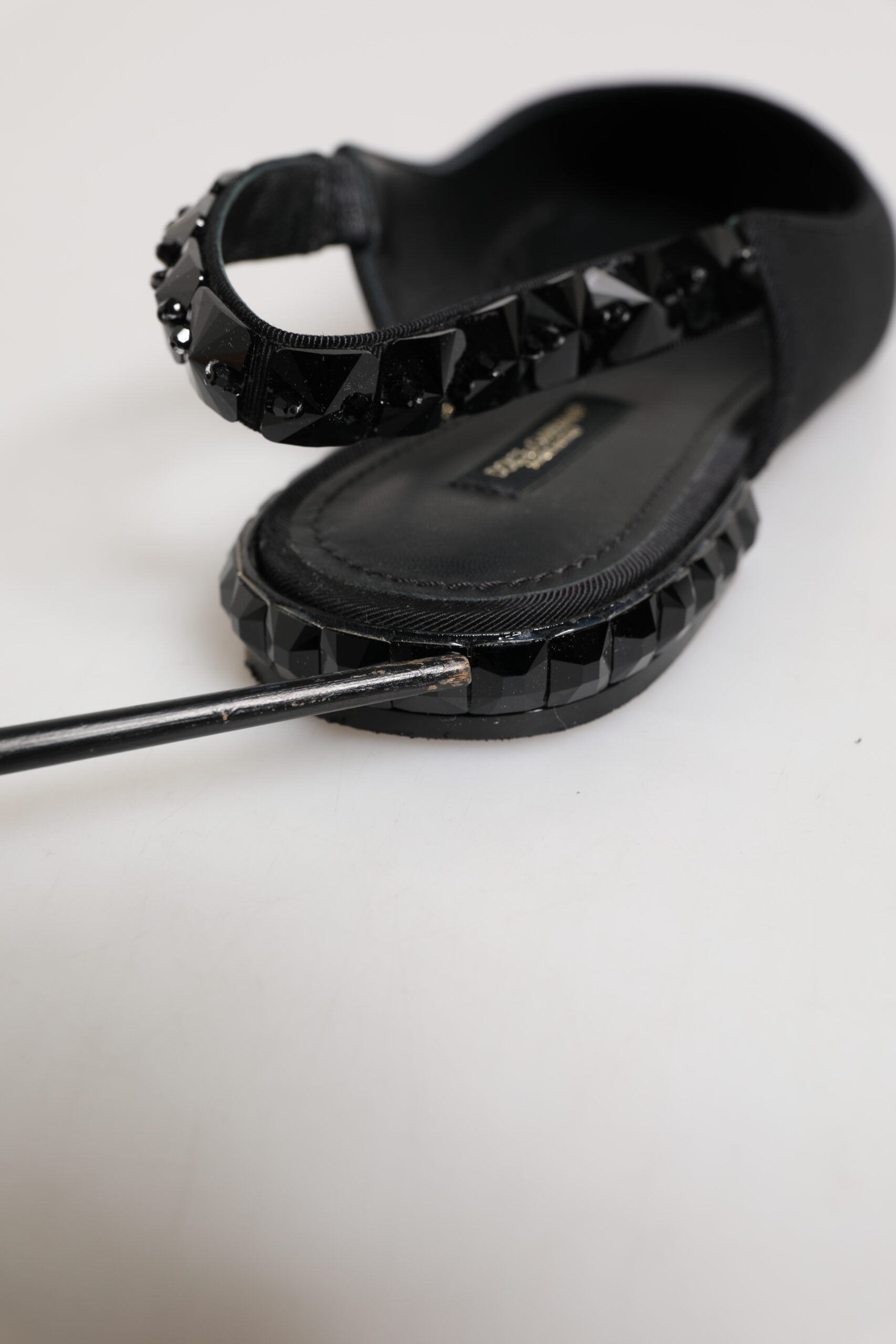 Dolce &amp; Gabbana Sorte Krystal Charmeuse Slingback Sko