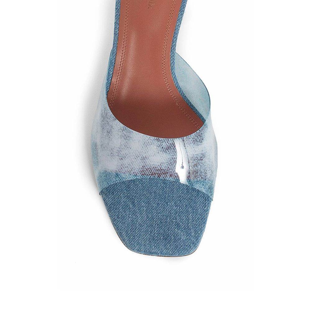 Amina Muaddi Lupita Glass Pvc Denim Mules - Hilstor