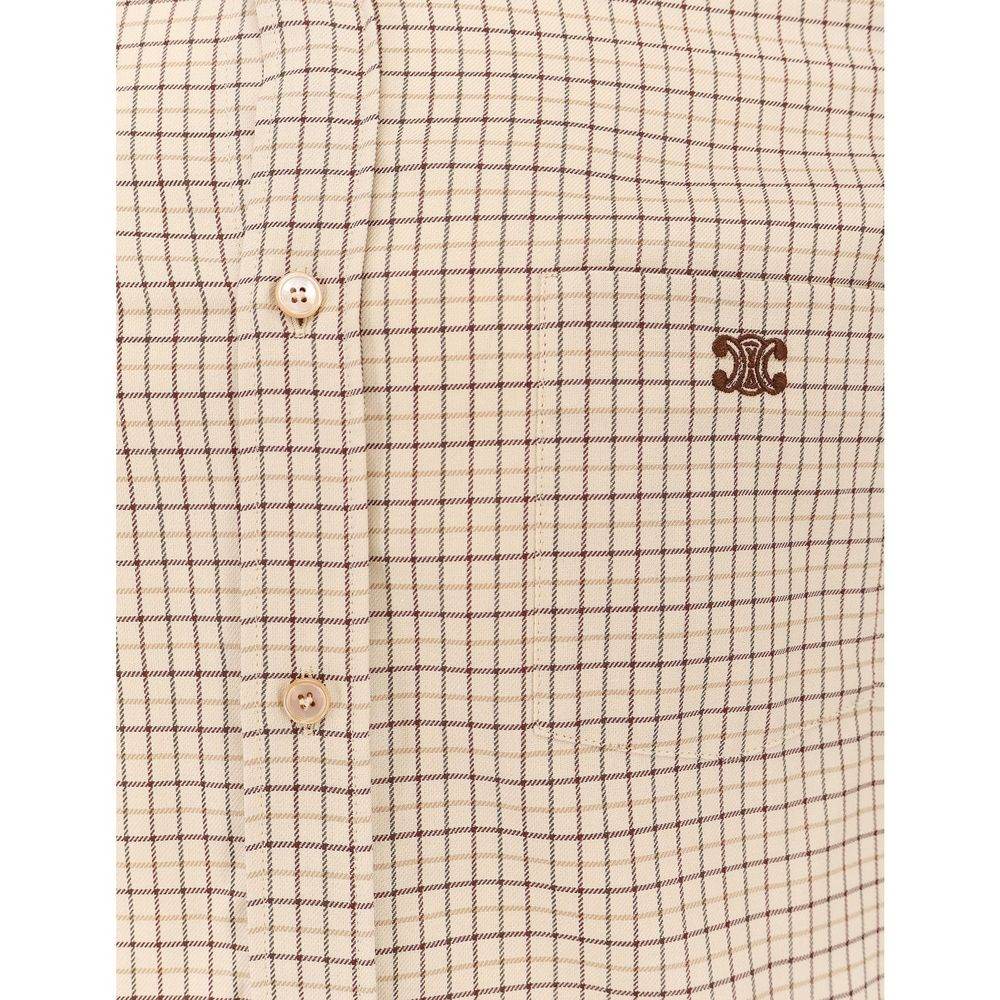 Celine Logo-Embroidered Checked Cotton Shirt - Hilstor