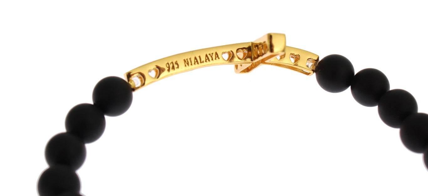 Nialaya Chic Matte Onyx Bead & CZ Diamond Cross Bracelet - Hilstor