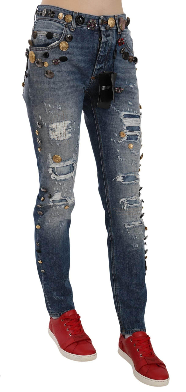 Dolce & Gabbana Crystal Embellished Luxury Denim Jeans - Hilstor
