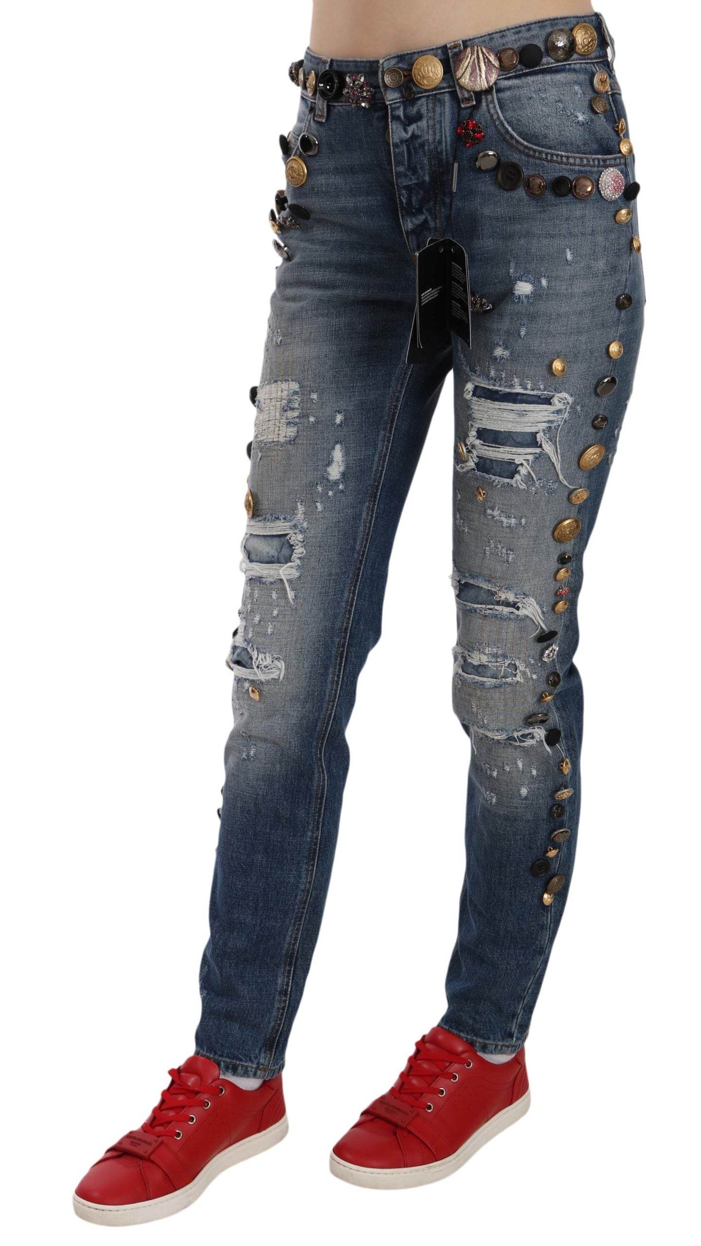 Dolce & Gabbana Distressed Embellished Buttons Denim Pants Jeans - Hilstor