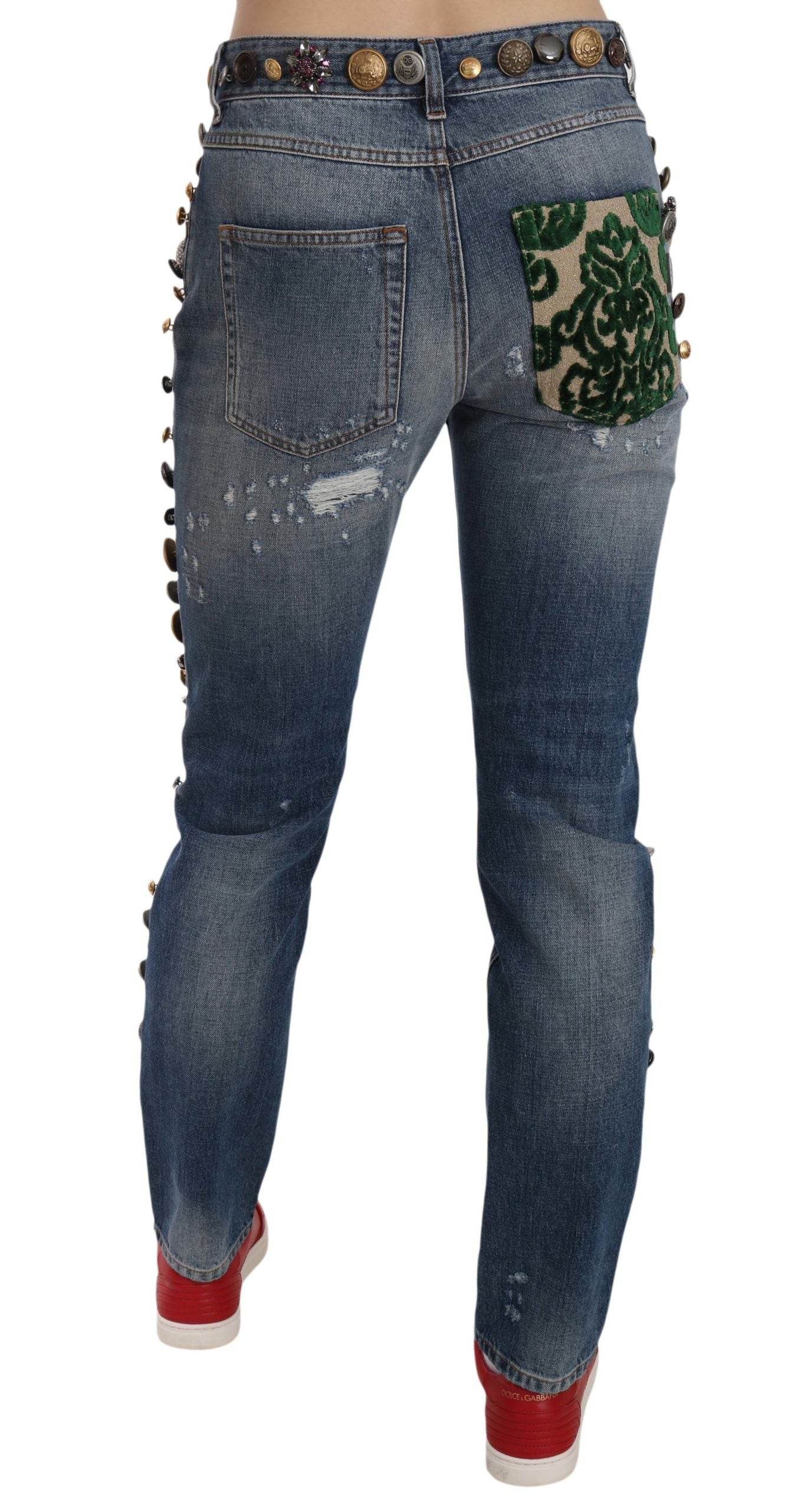 Dolce & Gabbana Distressed Embellished Buttons Denim Pants Jeans - Hilstor