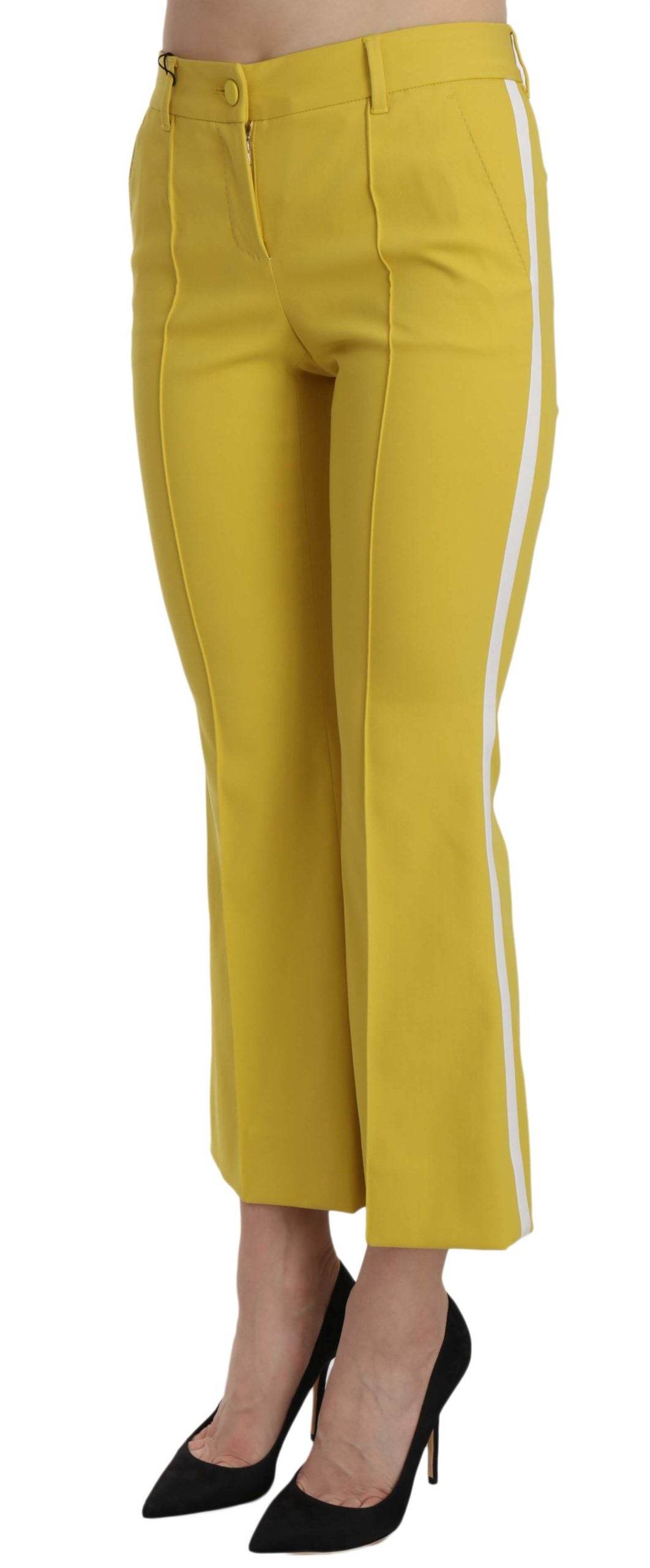 Dolce & Gabbana Yellow Flared Bootcut Capri Cotton Pants - Hilstor