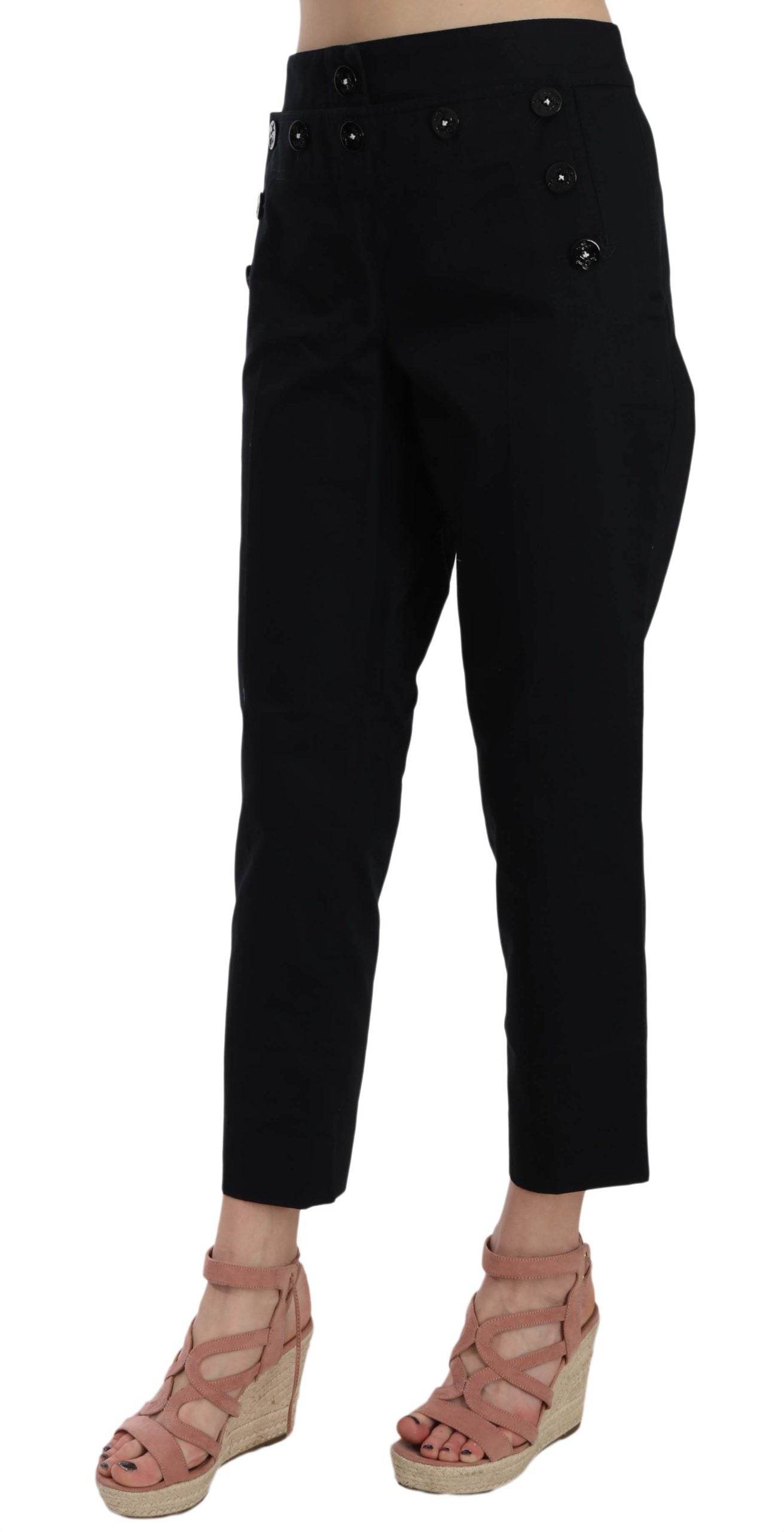 Dolce & Gabbana Black Cropped Front Button Embellished Pants - Hilstor