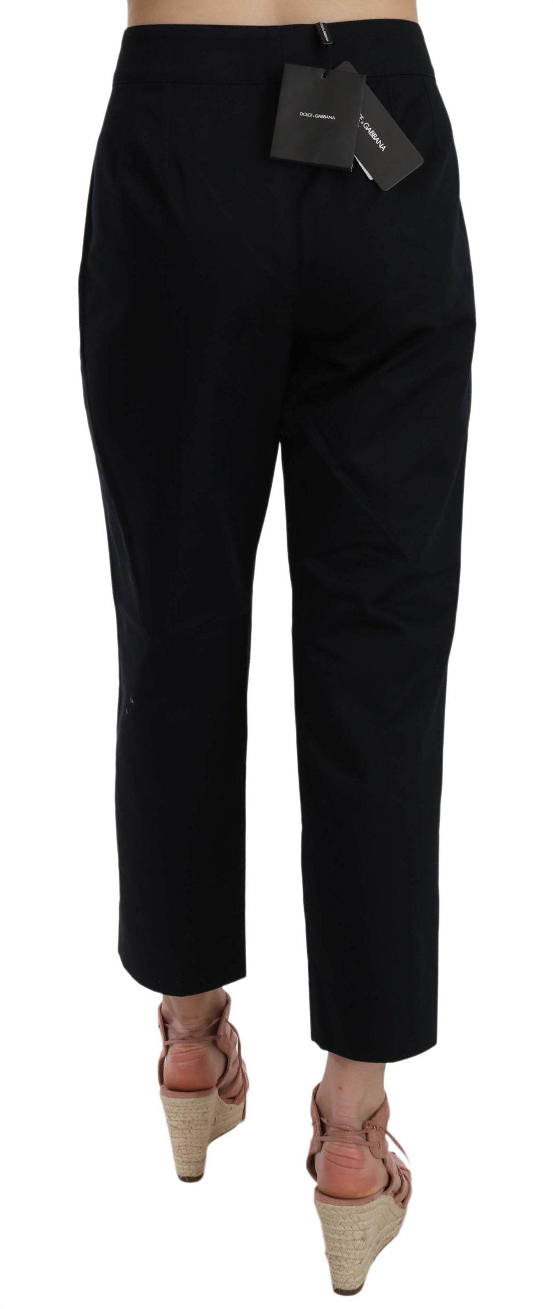 Dolce & Gabbana Black Cropped Front Button Embellished Pants - Hilstor