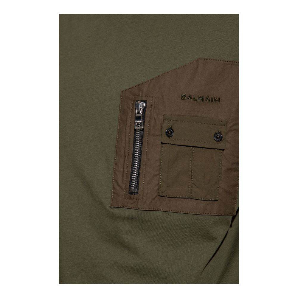 Balmain Green Cotton T-Shirt - Hilstor