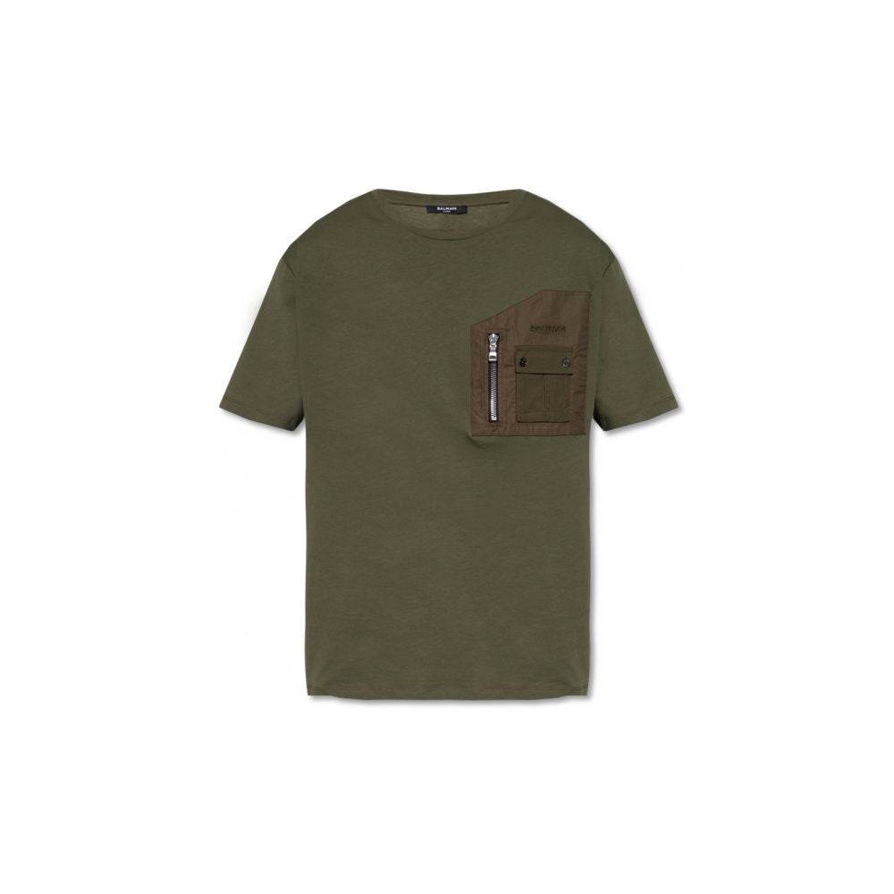Balmain Green Cotton T-Shirt - Hilstor